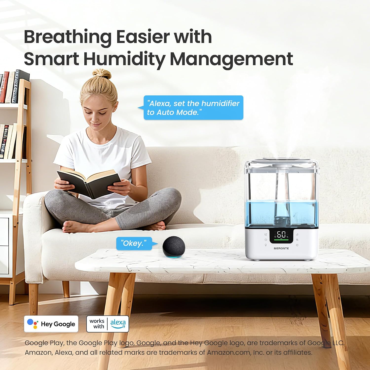 Detalle 1 de MERONTE MR6w Smart Cool Mist Humidifier, 6 L, App and Voice Control