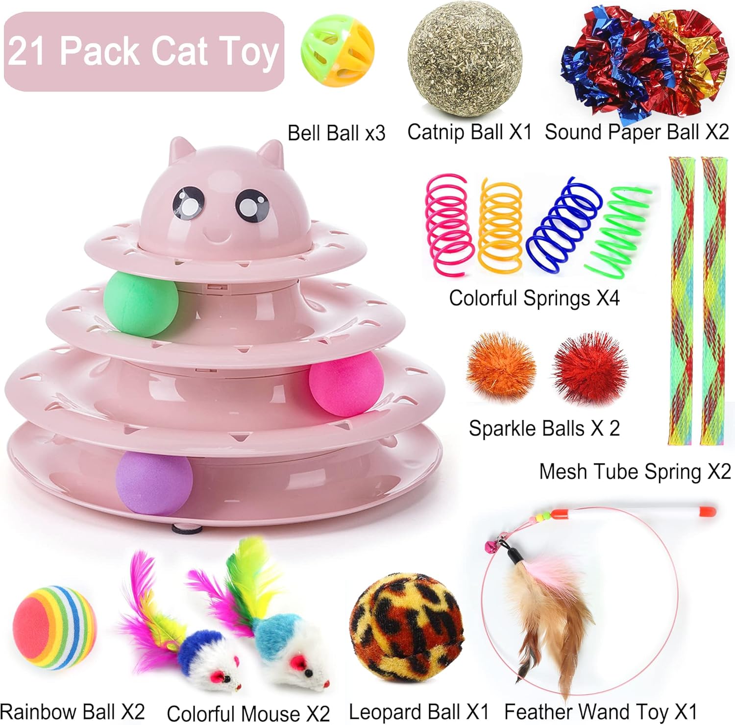 Detalle 2 de Suhaco 21 Pack Cat Toys interactive set 🐱
