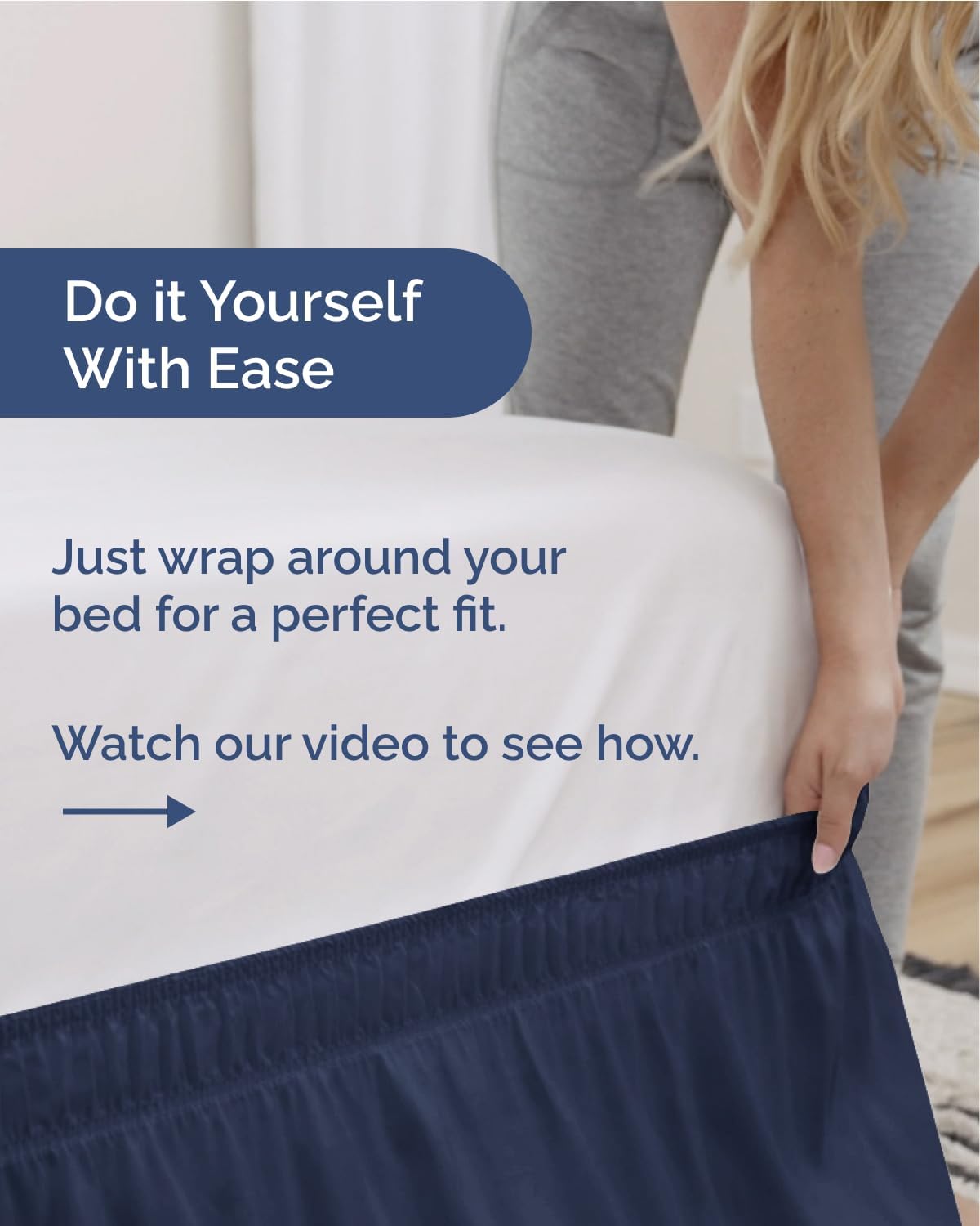 Thumbnail 2 de Wrap Around Dust Ruffle Bed Skirt (Navy Blue) for Queen Beds with 15 Inch Drop