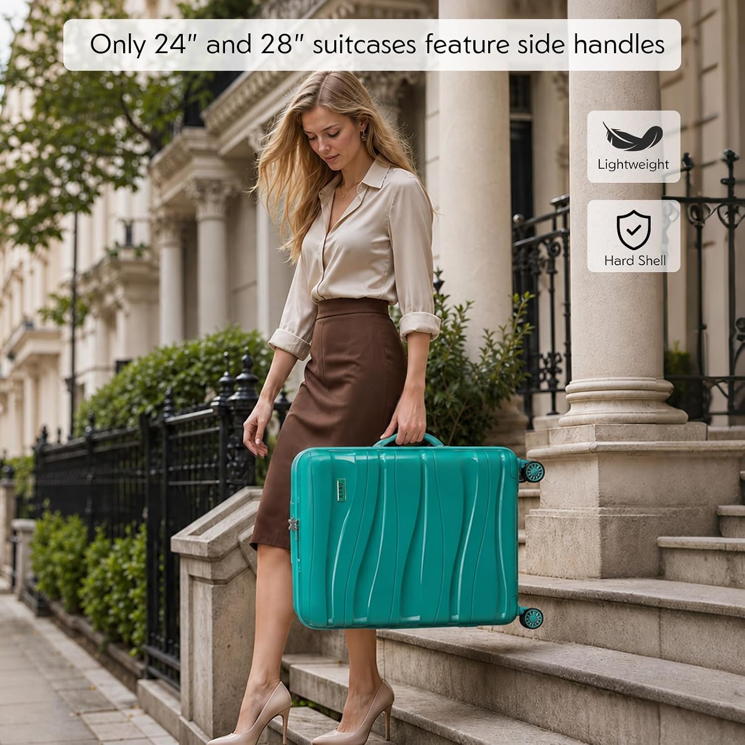 Thumbnail 1 de Kono Large Turquoise Lightweight Hard Shell Suitcase with TSA Lock