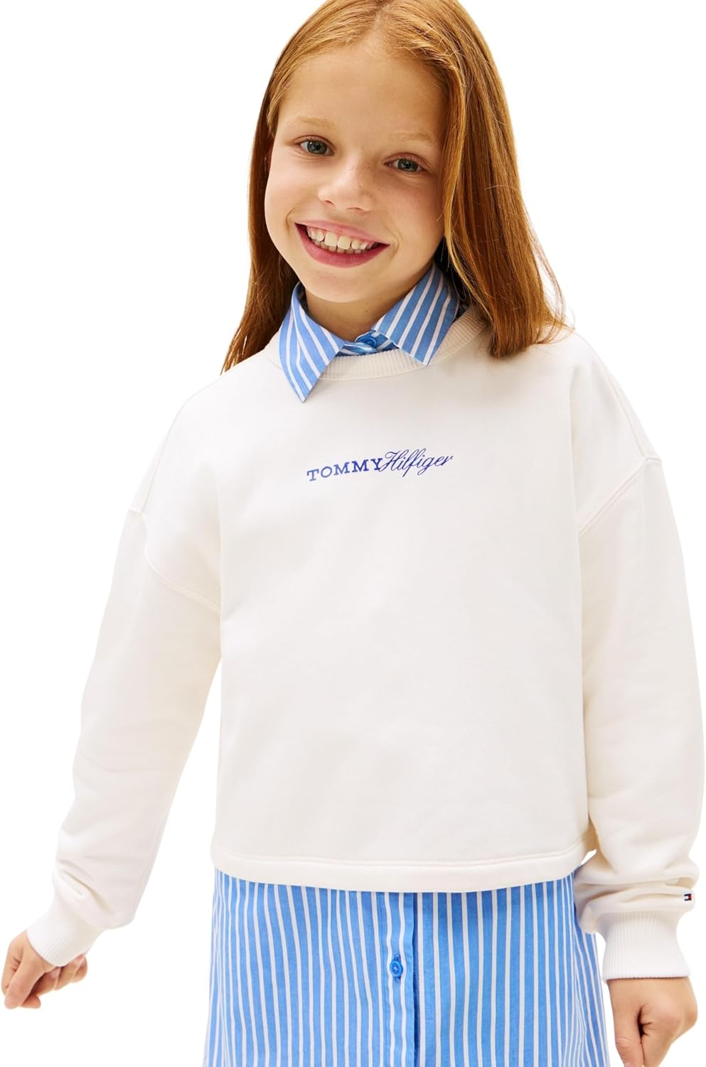 Detalle de Tommy Hilfiger Glitter Tommy Crew Kg0kg09128 Felpe Bambine e Ragazze – comfort e stile quotidiano