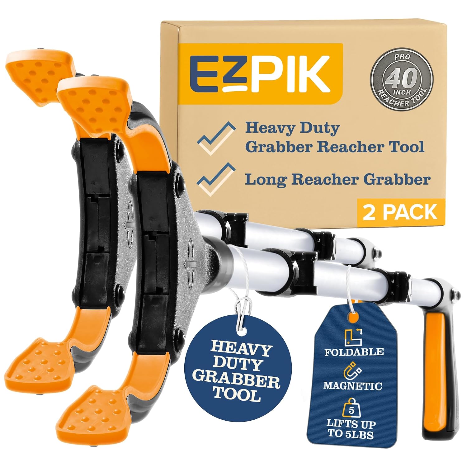 Detalle de EZPIK Pro EZ402 40-Inch Grabber Reacher, Magnetic Folding Tongs, 2-Pack