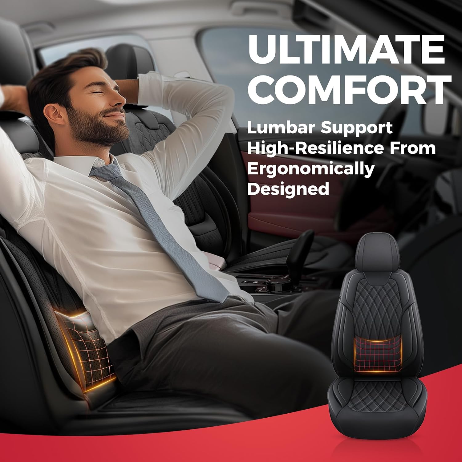 Thumbnail 5 de FREESOO Black Car Seat Covers Full Set – Faux Nappa Leather, Breathable & Waterproof with Lumbar Support