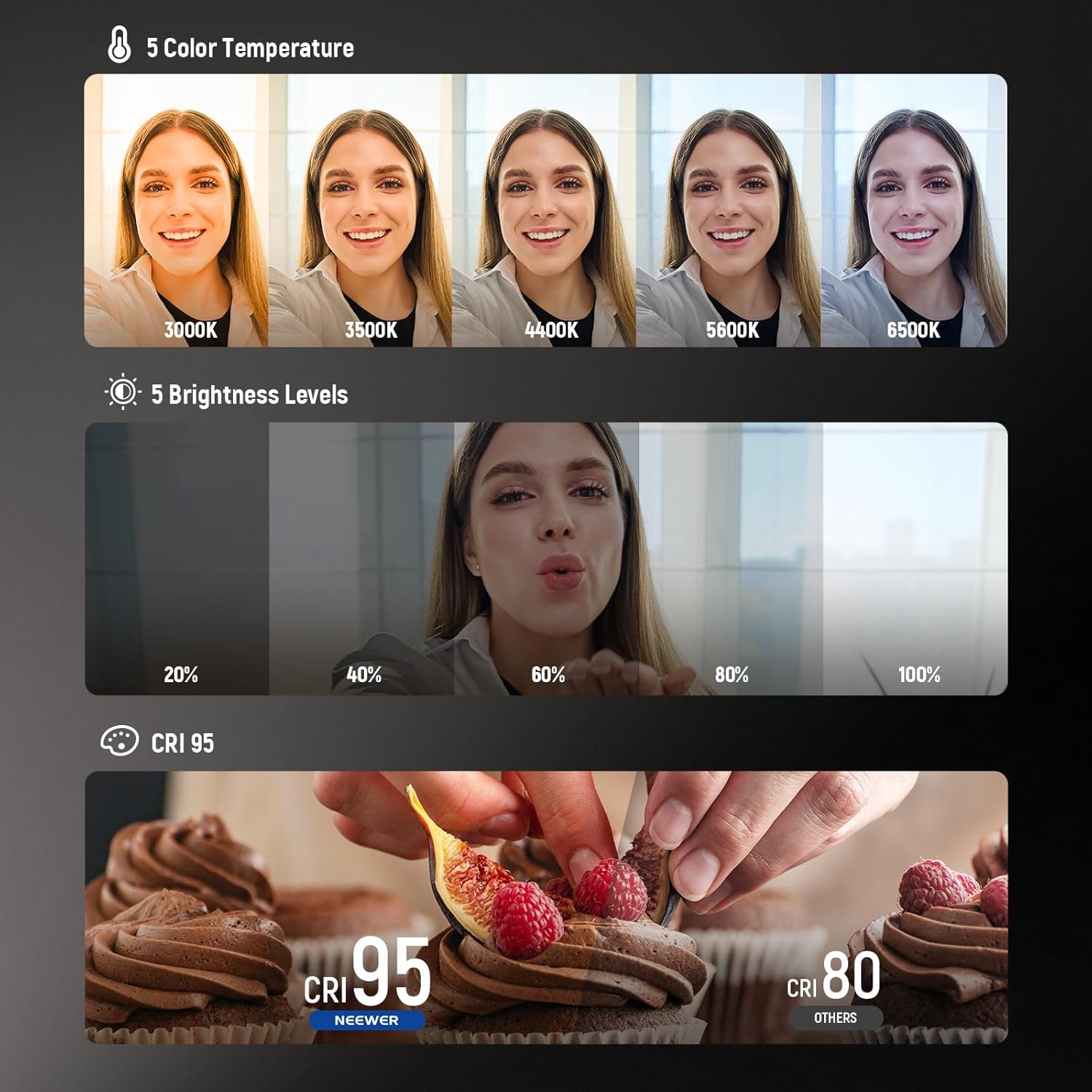 Thumbnail 1 de NEEWER BASICS Magnetic Selfie Light (NL48B) with MagSafe Compatibility, Mirror & CRI 95