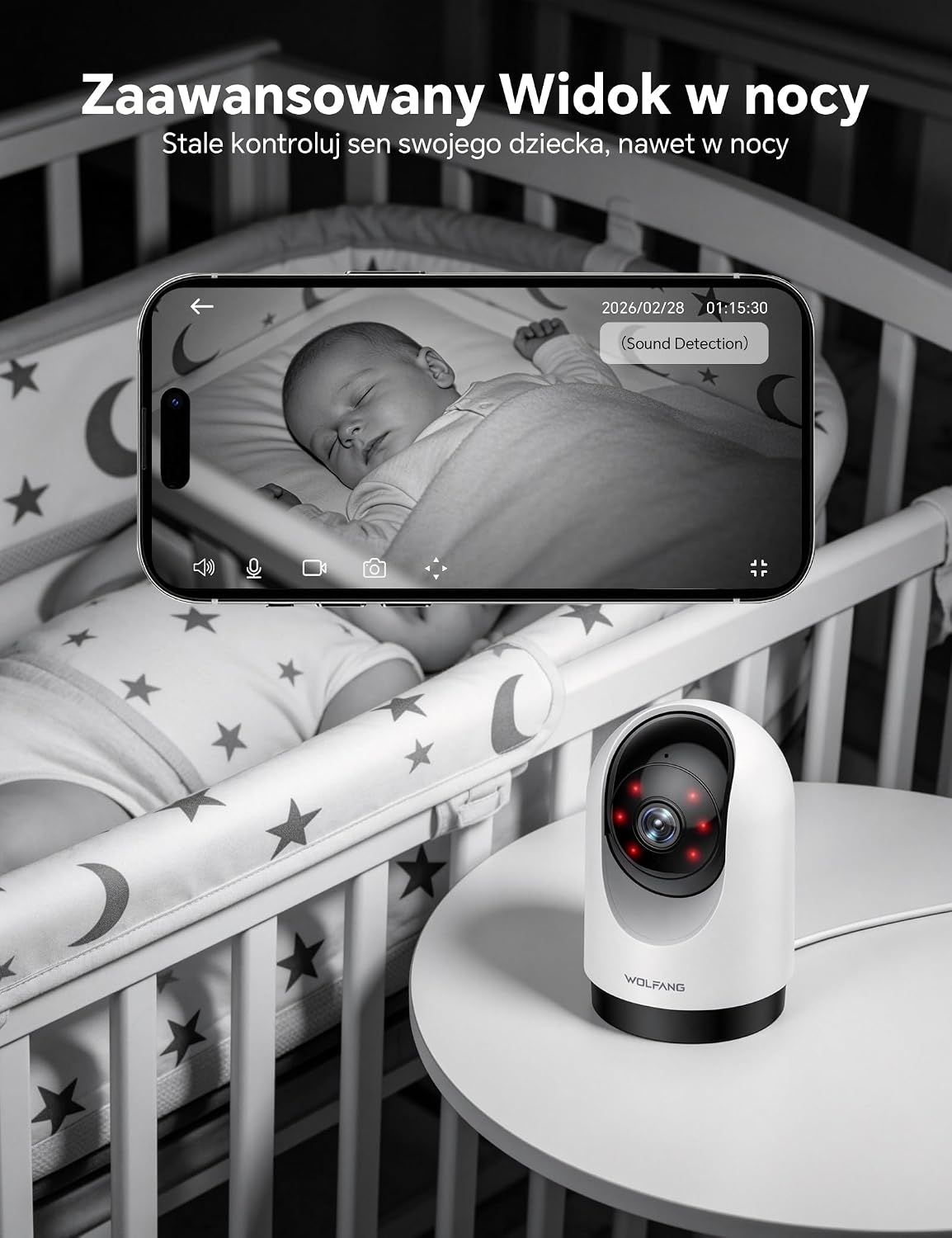 Detalle 2 de WOLFANG WS03 – kamera wewnętrzna 2K 3 MP, obrót 360° i noktowizja