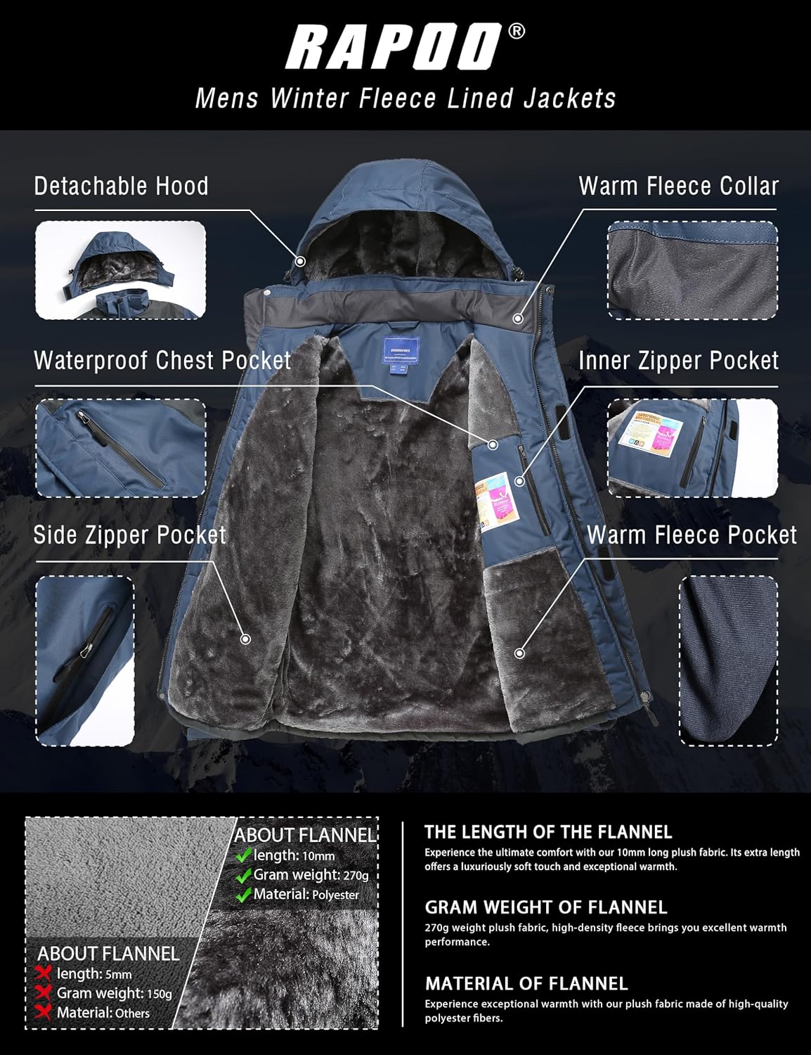 Thumbnail 2 de Rapoo Winterjacke Herren 10000 mm Wasserdicht