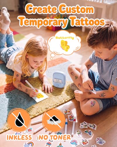Detalle de ByteCintia Temporary Tattoo Maker for Kids (Blue) – Inkless Thermal Printer with AI Design App