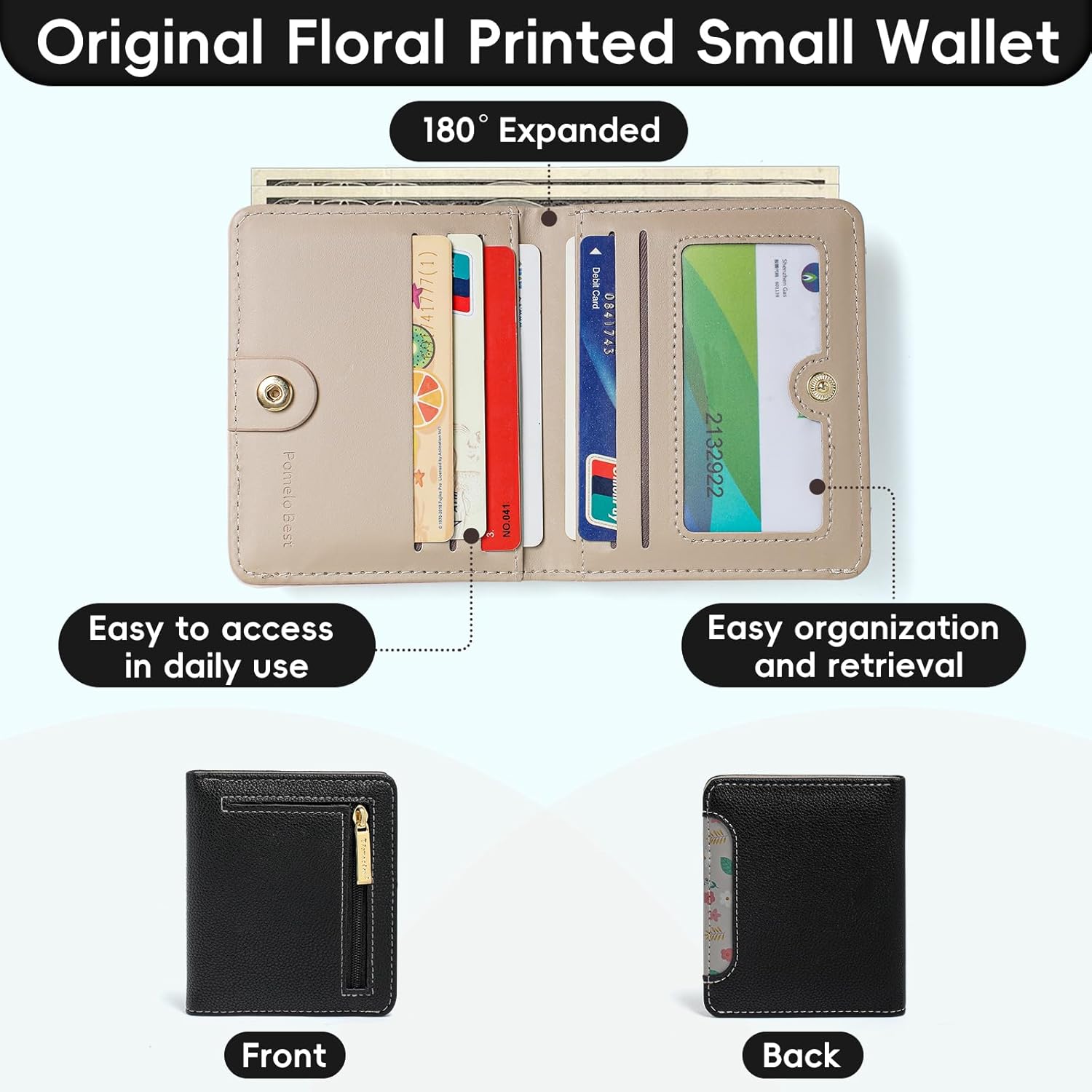 Detalle de Pomelo Best Womens Wallet Soft Small Coin Purse with RFID Blocking and Zipper Pocket