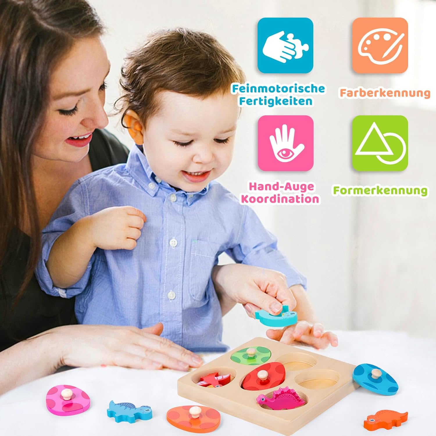Detalle 2 de Holzpuzzle Dino Eier für 12-36 Monate 🧩