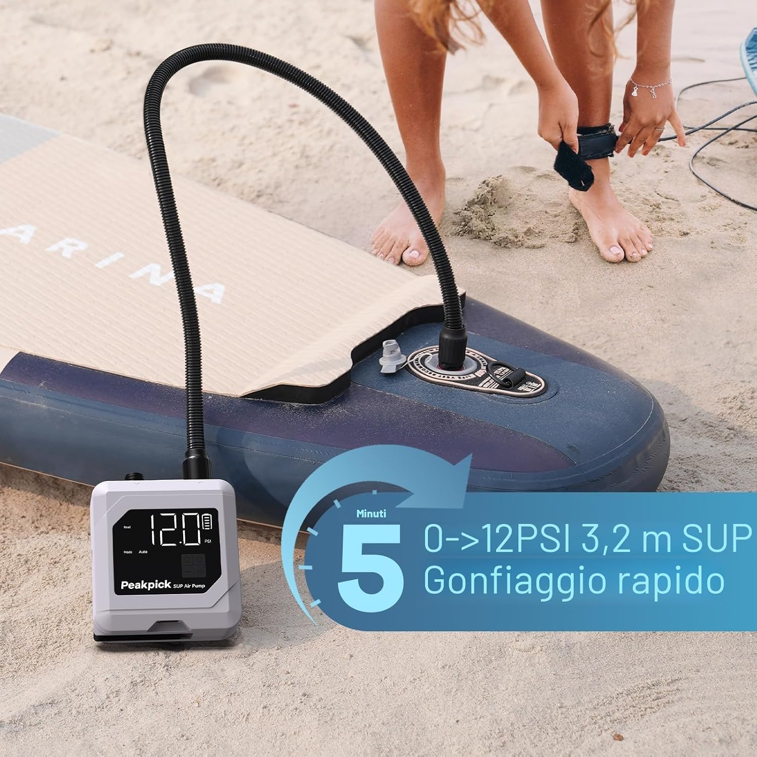 Detalle 2 de Peakpick pompa elettrica per SUP fino a 20 psi ricaricabile, doppio stadio e spegnimento automatico