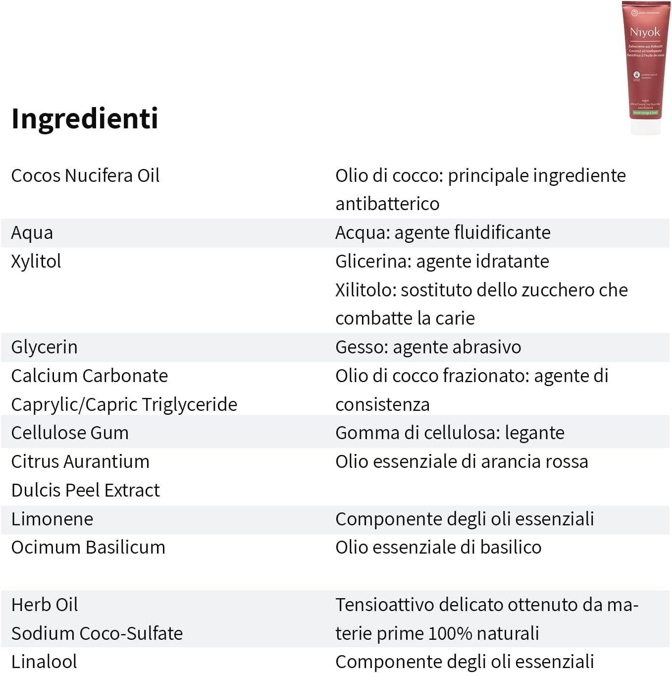 Detalle de Niyok Dentifricio al Bio Olio di Cocco Mix di Sapori – 3 x 75 ml, Senza Fluoro, Vegan
