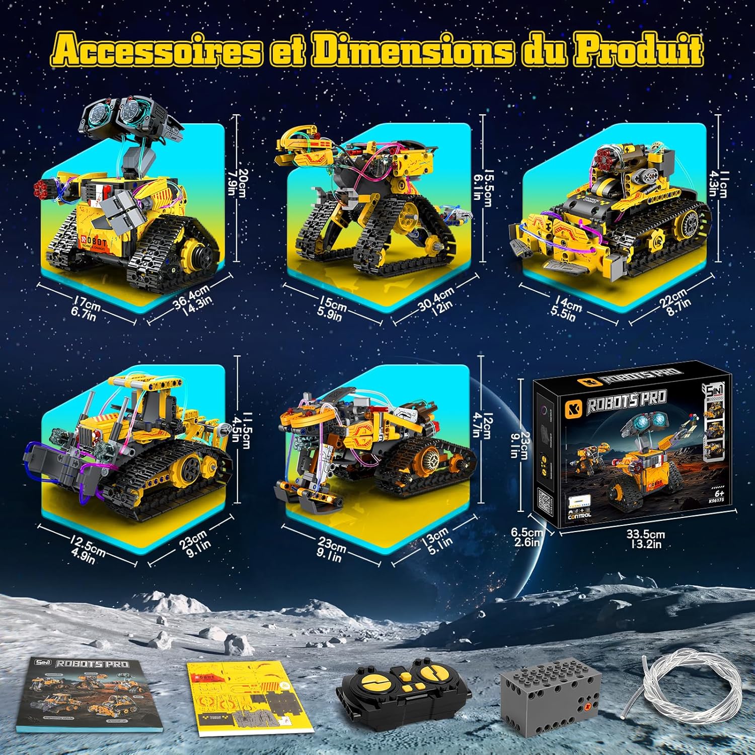 Detalle de YOOHBERRYS Technic Robot 5 en 1 pour enfants — Robot programmable avec télécommande et app (Jaune)