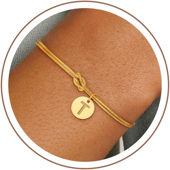 Detalle de SLOONG Armband Damen Silber Gold – Knot Armband mit Buchstaben Monogramm, 18K Goldbeschichtung