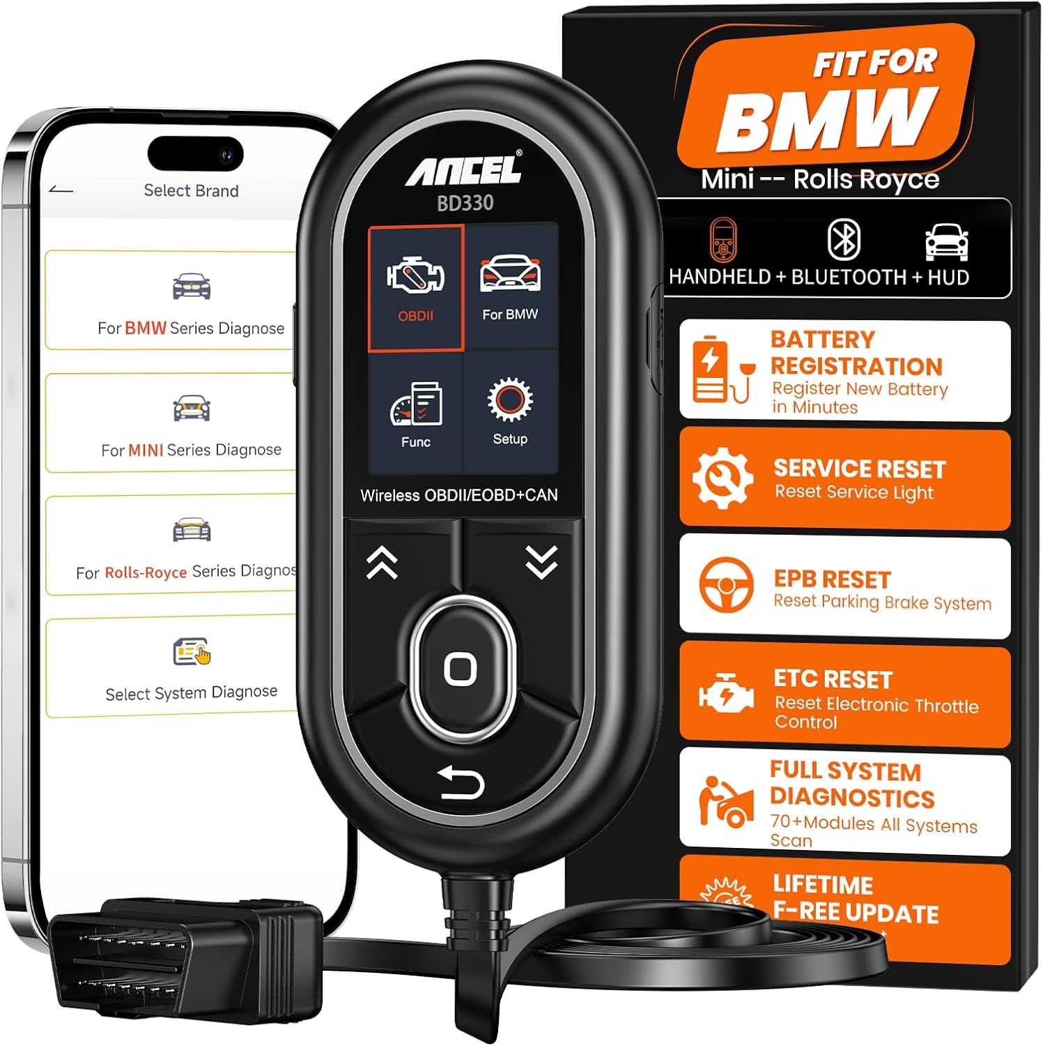 (Upgraded BD310) ANCEL BD330: BMW OBD2 Scanner with Battery Registration, Full System Diagnostics