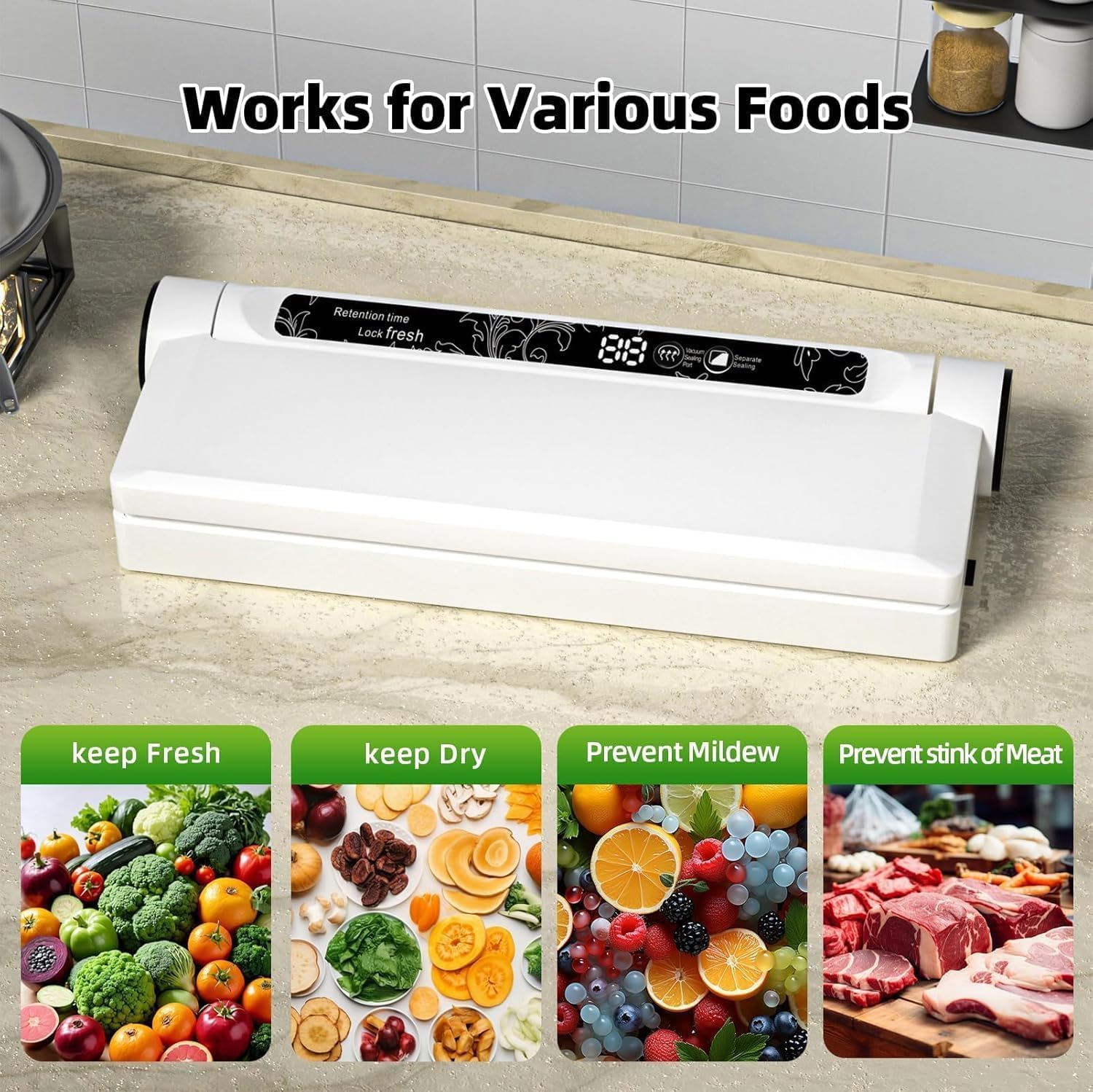 Thumbnail 6 de Compact Food Vacuum Sealer Machine with 75KPA Suction — Dry & Moist Modes, LED Timer, 20 Bags Included