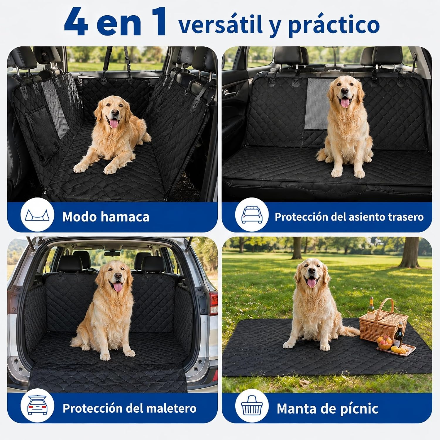 Detalle 2 de Sosayet funda coche 4 en 1 para perros (asiento trasero) 137 x 147 cm, impermeable antideslizante con ventana lateral