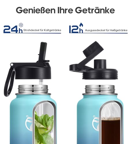 Detalle de HydroPal Edelstahl-Isolierflasche 750 ml mit Strohhalm und zwei Deckeln