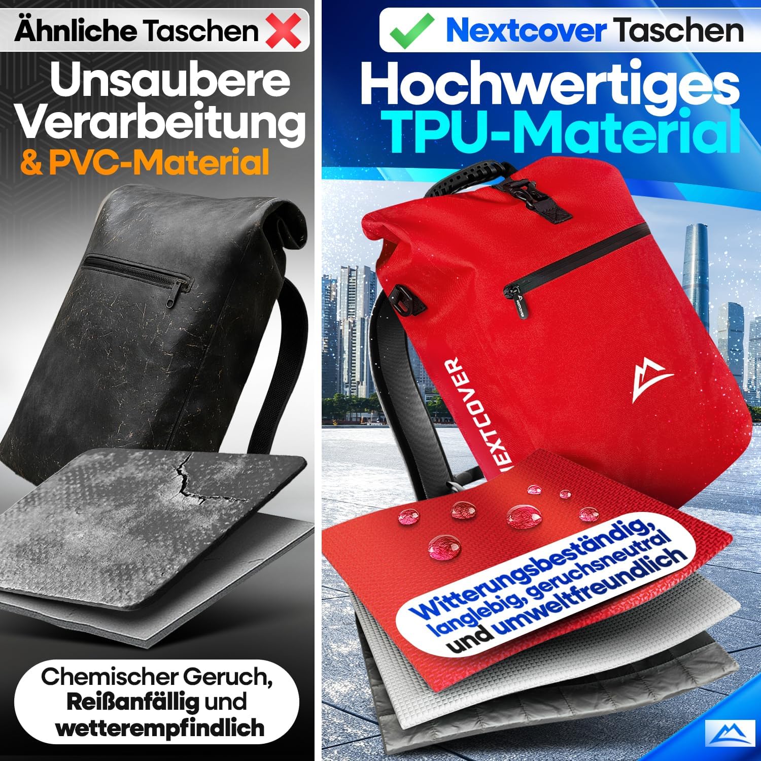 Thumbnail 3 de Nextcover® NEU 3in1 Fahrradtasche für Gepäckträger (PVC-frei) – 25L wasserdicht als Rucksack, Umhängetasche & Gepäckträgertasche