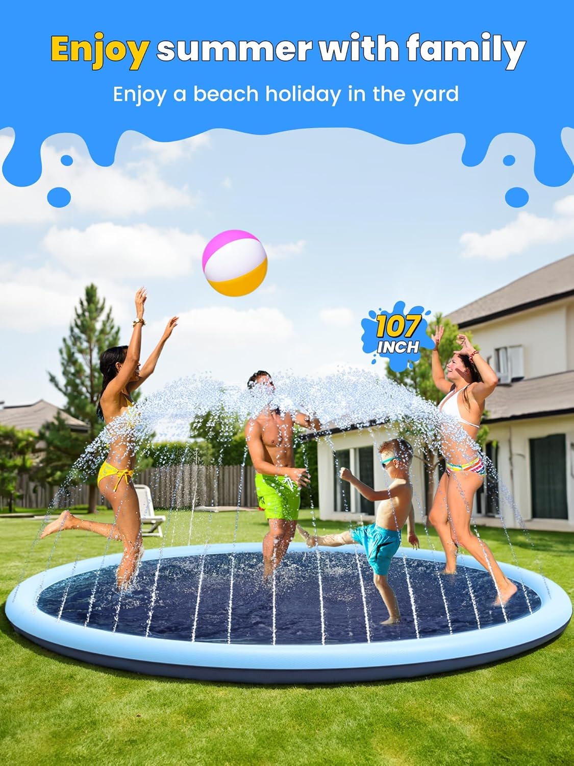 Thumbnail 5 de VISTOP Non-Slip Splash Pad for Kids and Dog — Thick, Durable 107-Inch Backyard Water Play Mat