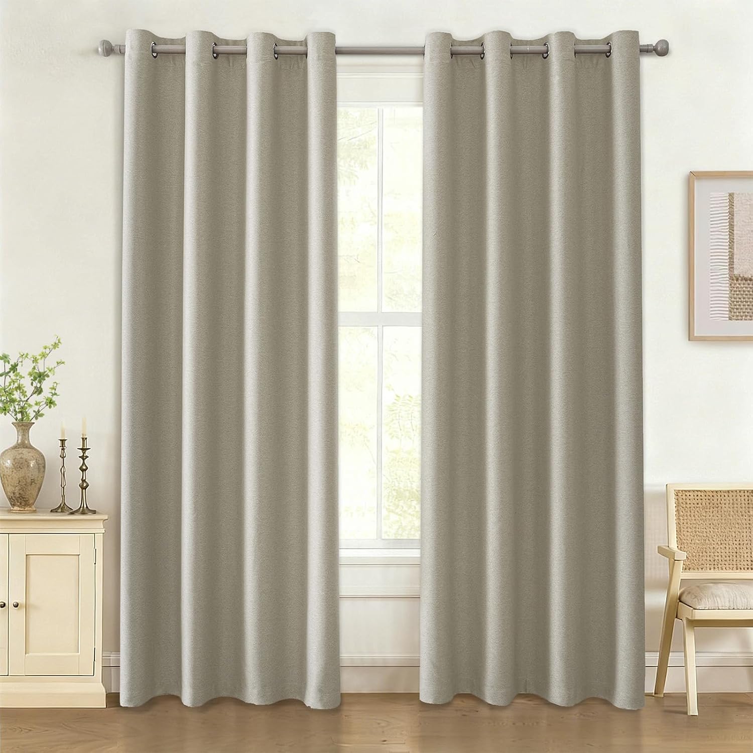 Detalle de Ystyle rideau occultant et isolant effet lin, 2 panneaux 140 x 260 cm, beige