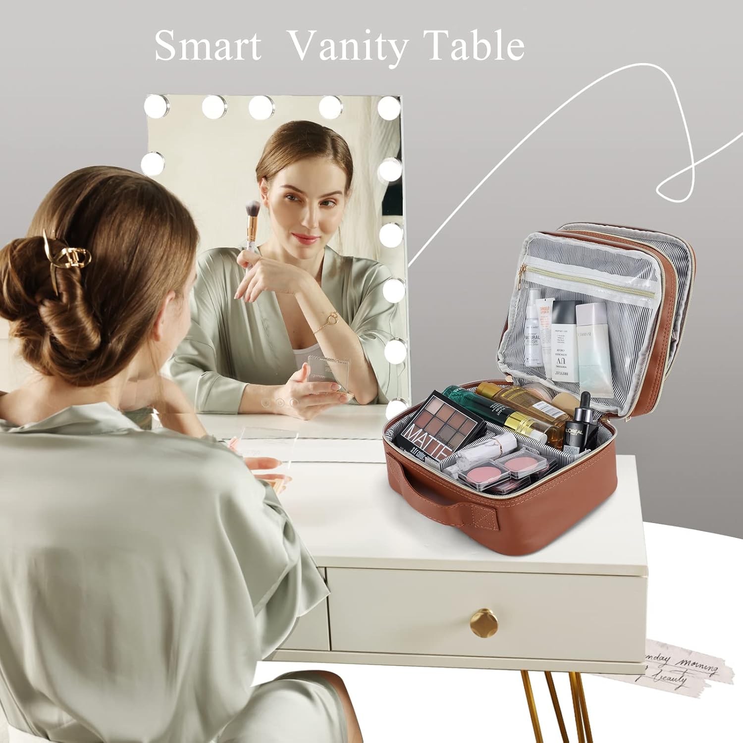 Thumbnail 4 de Joligrace Makeup Bag Cosmetic Case Vanity Train Case with Adjustable Compartments
