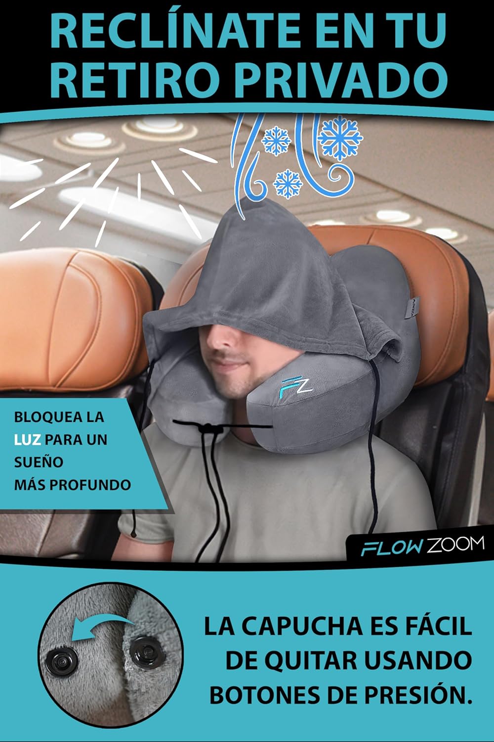 Thumbnail 6 de FLOWZOOM Almohada de Viaje Hinchable – Cojín de Cuello con Capucha