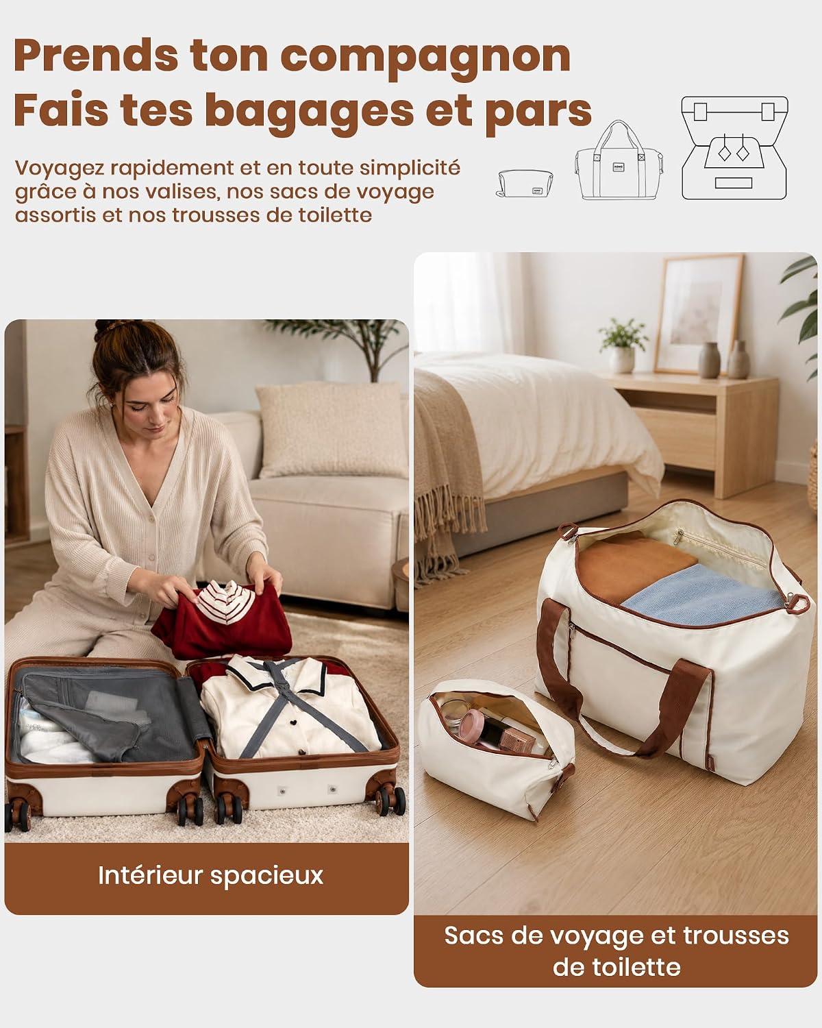 Detalle de Kono ensemble de 3 valises rigides 65 cm, expansion 15 %, serrure TSA et roues silencieuses