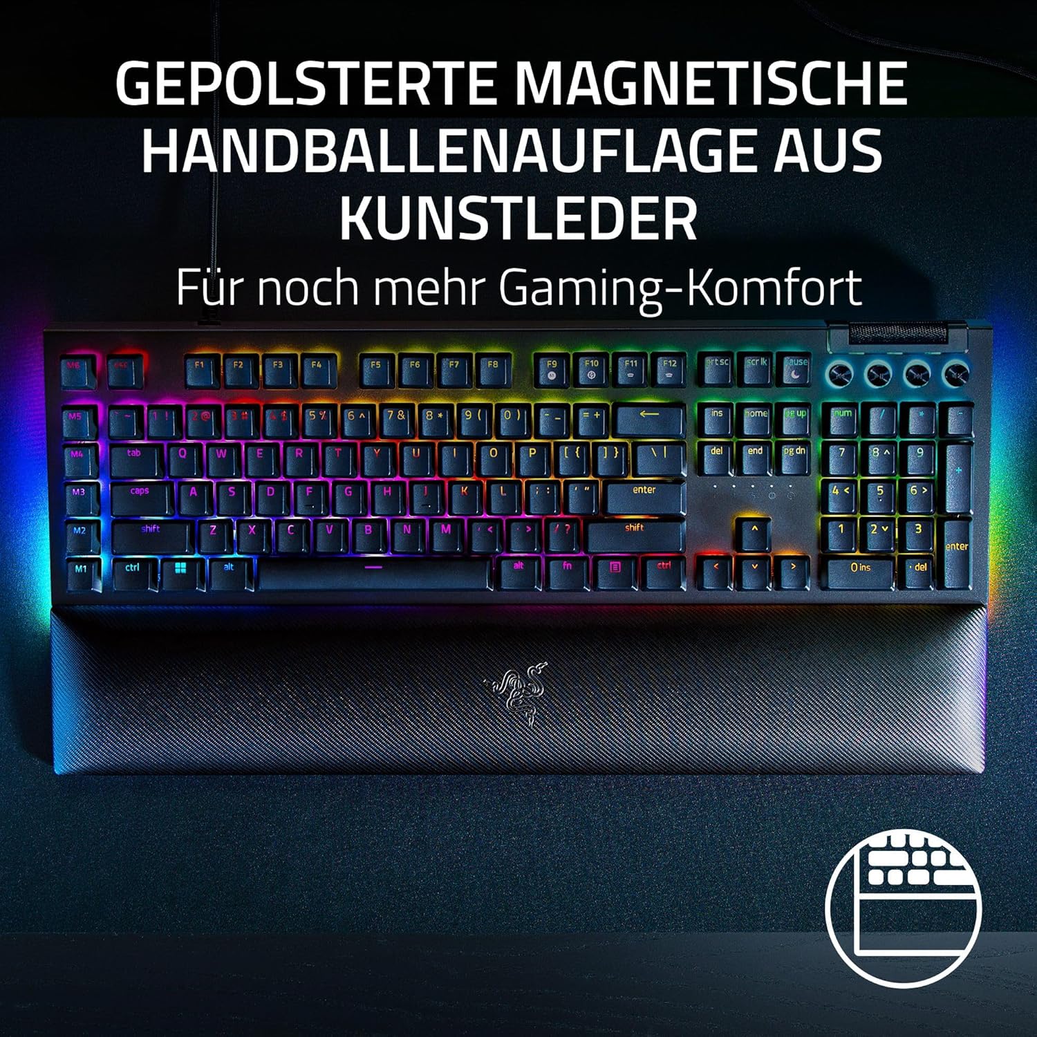 Thumbnail 5 de Razer BlackWidow V4 mechanische Gaming-Tastatur mit Chroma RGB und Green Switches (QWERTZ, DE-Layout) – Schwarz