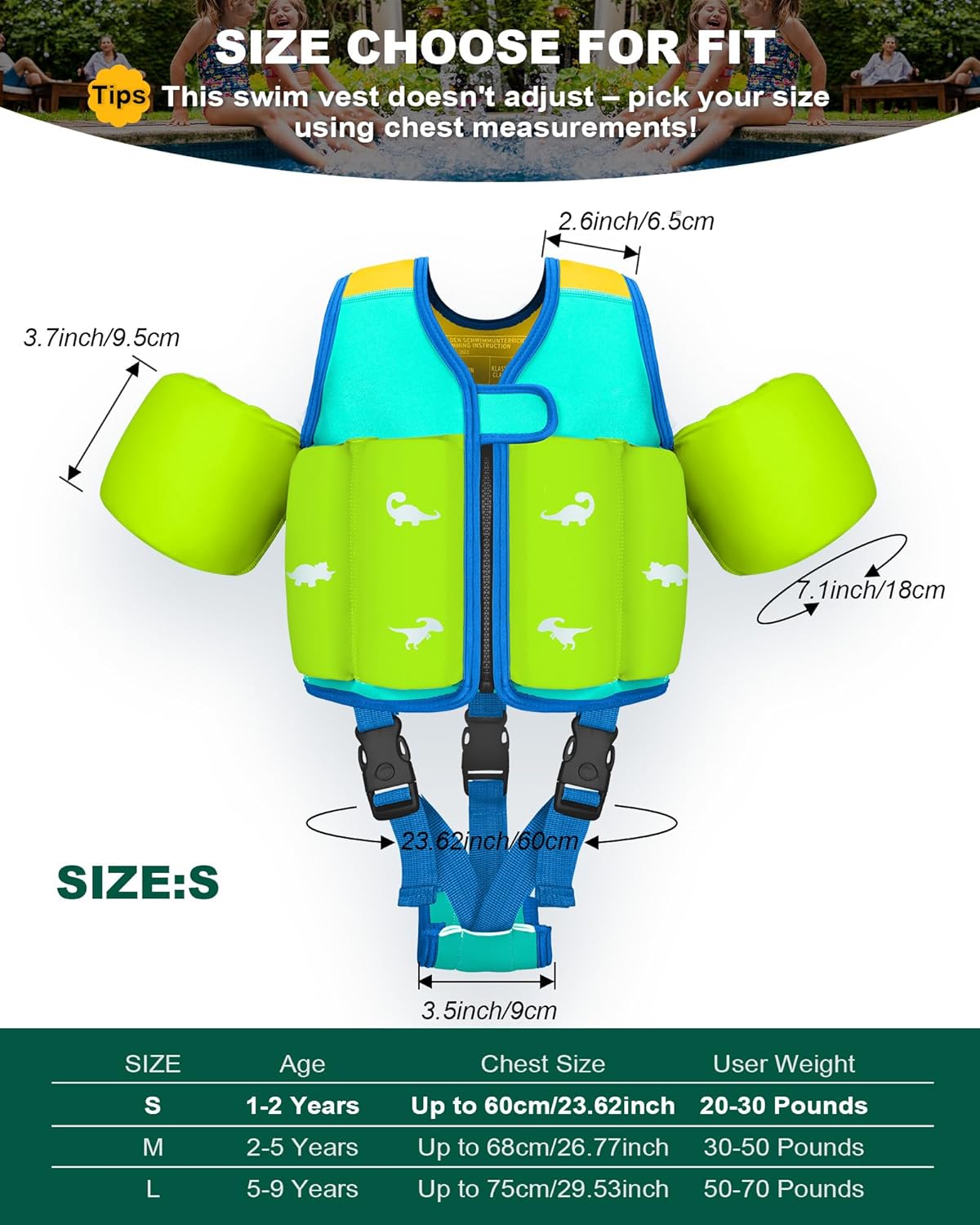 Thumbnail 3 de Kids Pool Floaties 1-9 Years Old Toddler Swim Vest with Adjustable Buoyancy and Crotch Strap