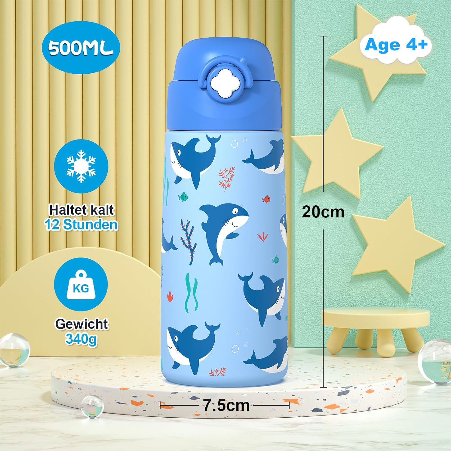 Thumbnail 1 de Kinder-Trinkflasche Ntswasd Edelstahl 500 ml mit Strohhalm & Thermo-Isolierung (BPA-frei) – Auslaufsicher für Schule & Kindergarten
