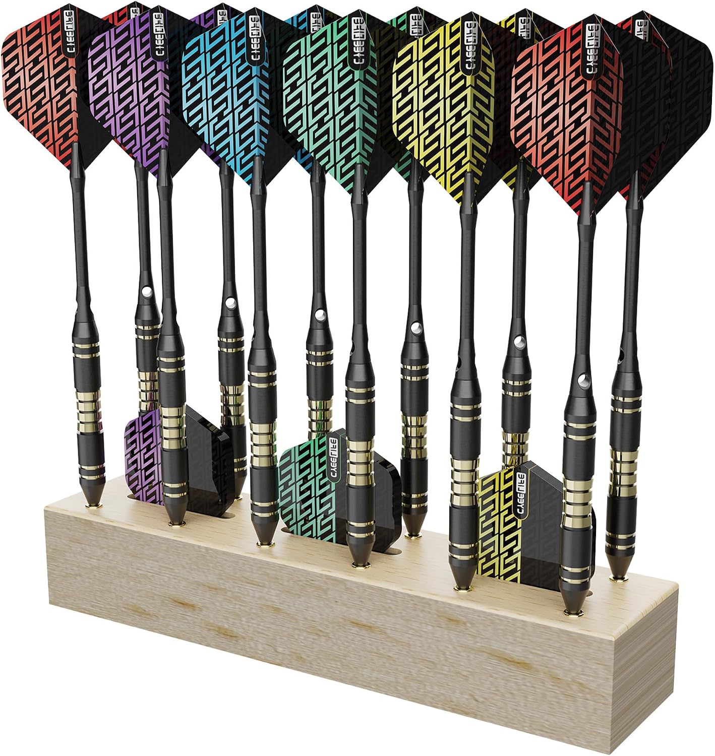 CyeeLife Dart Stand Wall Mount wooden dart holder for 12 darts (natural wood)
