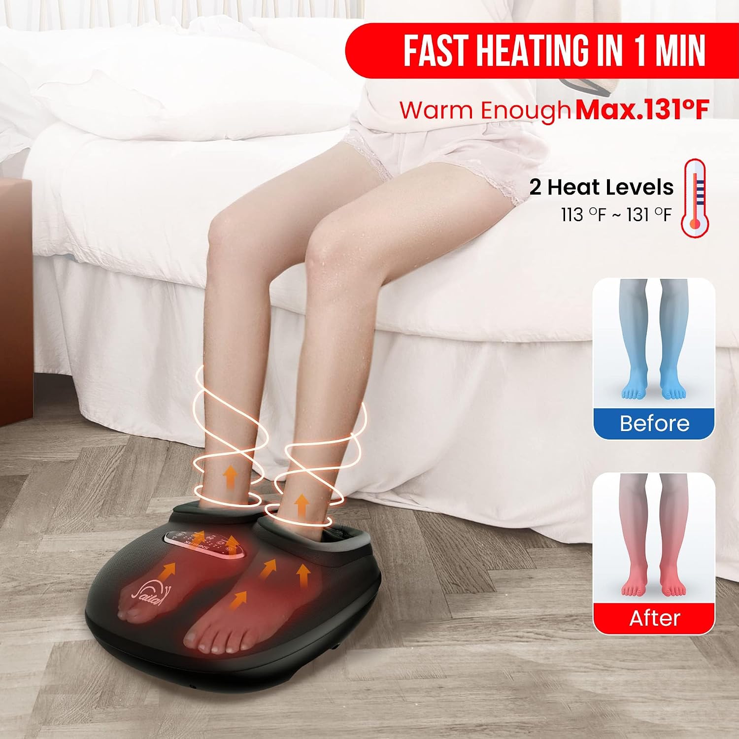 Detalle de Snailax Shiatsu Foot Massager with Heat: Deep Kneading, Compression & Vibration for Tired Feet