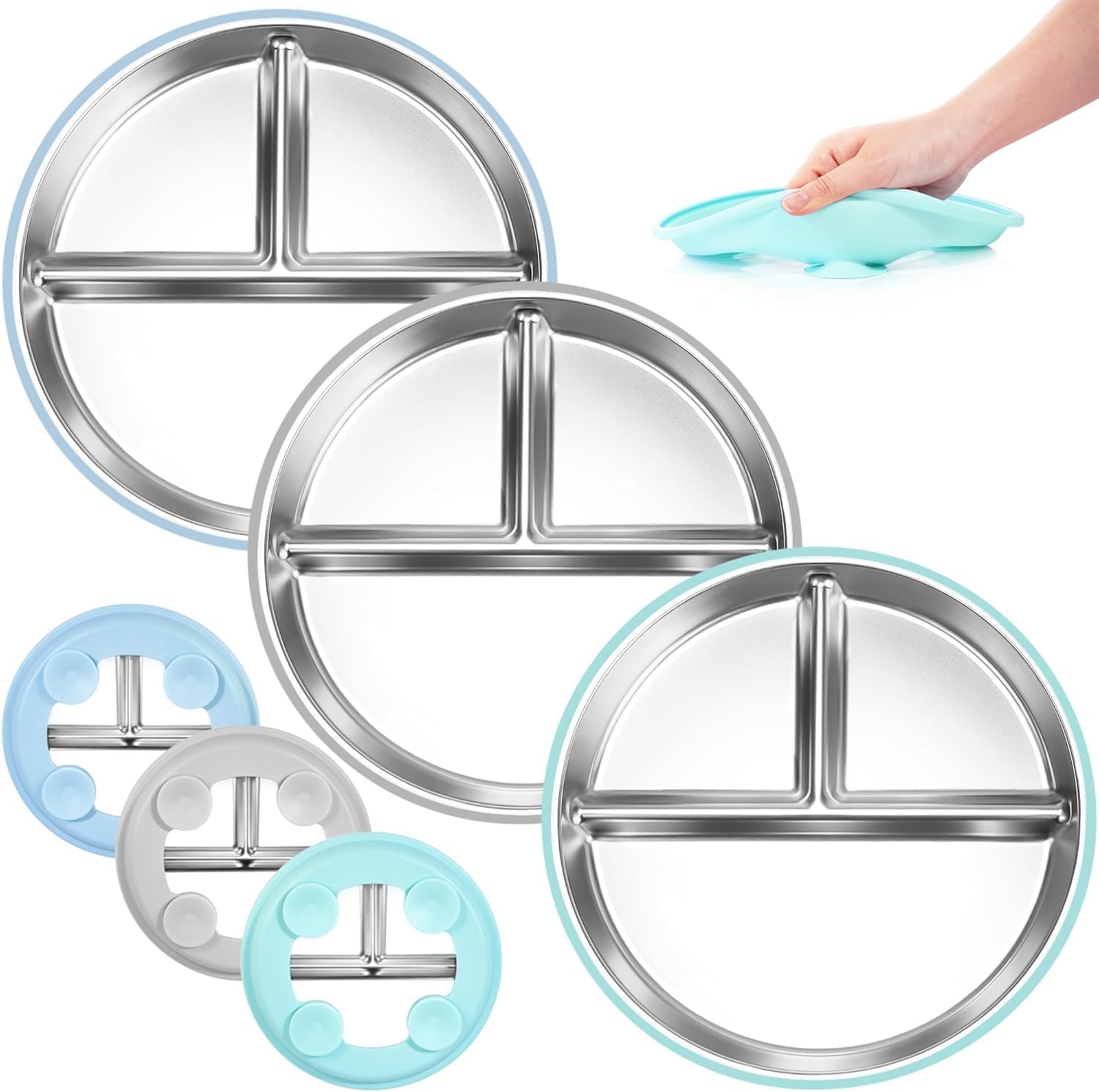 Detalle de Bella's Friends Life 8-Inch Stainless Steel Toddler Plate with Silicone Suction Sleeve