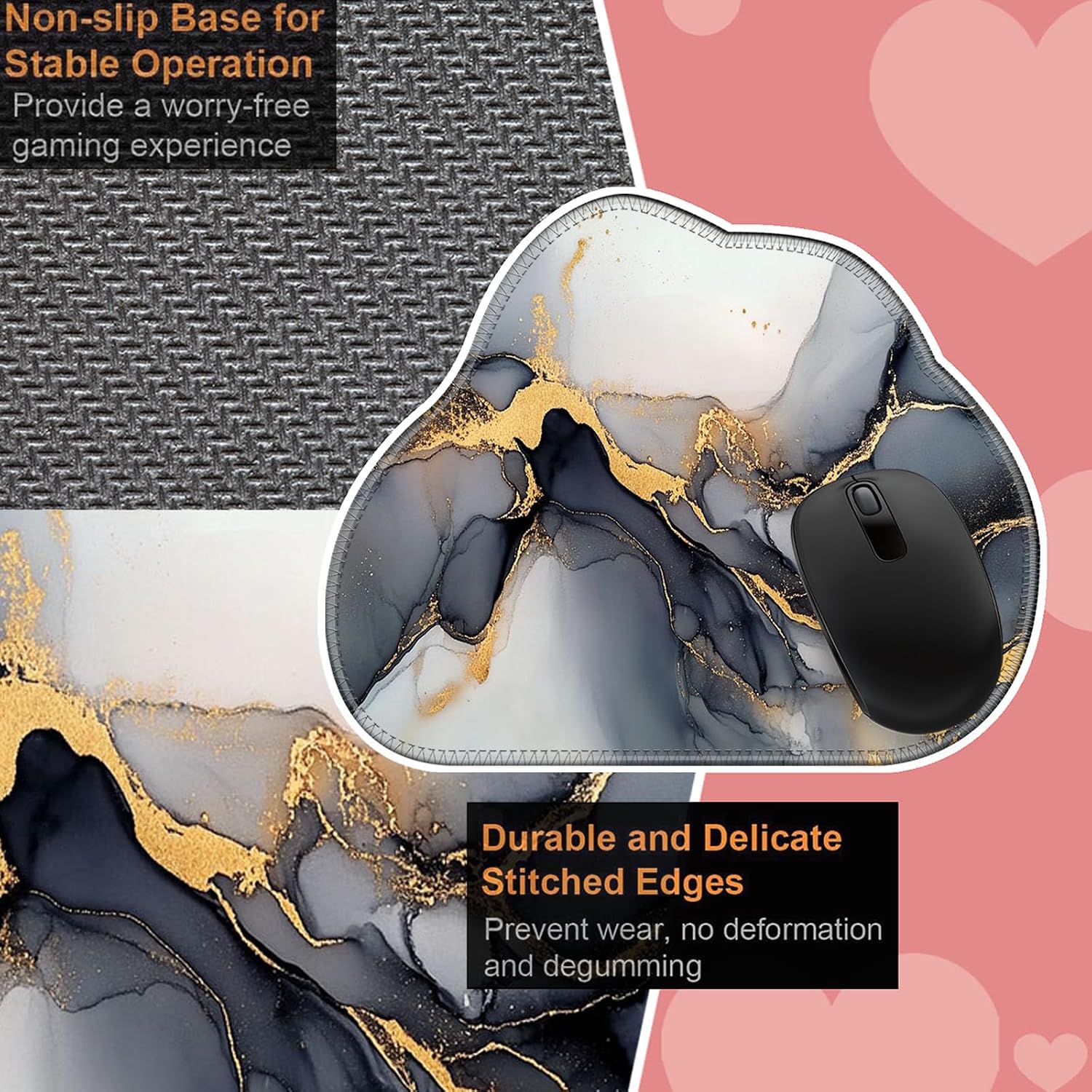Detalle 2 de FGDRFGRW MK-YXSBD-2025 FBA-26 Irregular Mouse Pad, Black Gold Marble