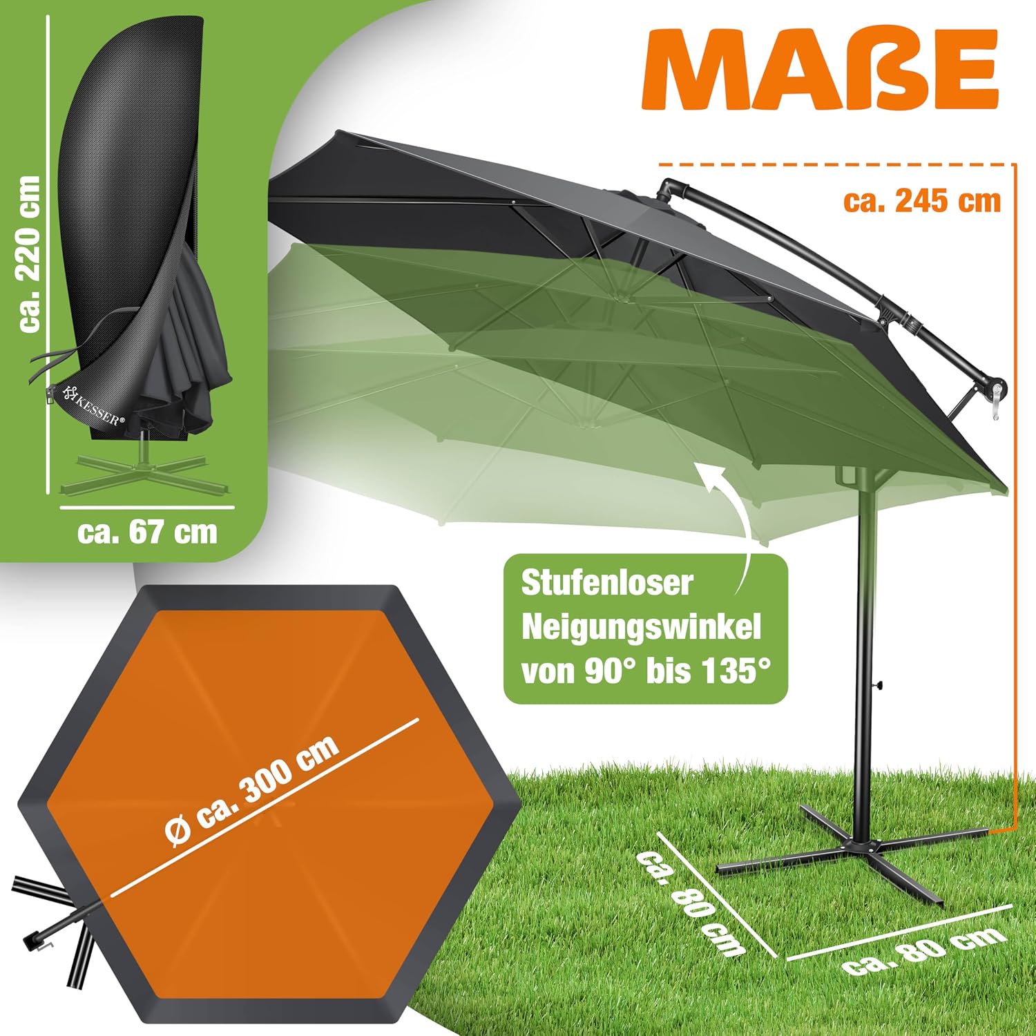 Thumbnail 1 de KESSER® Alu Ampelschirm Sonnenschirm Anthrazit Ø300 cm mit Abdeckung & Kurbelvorrichtung