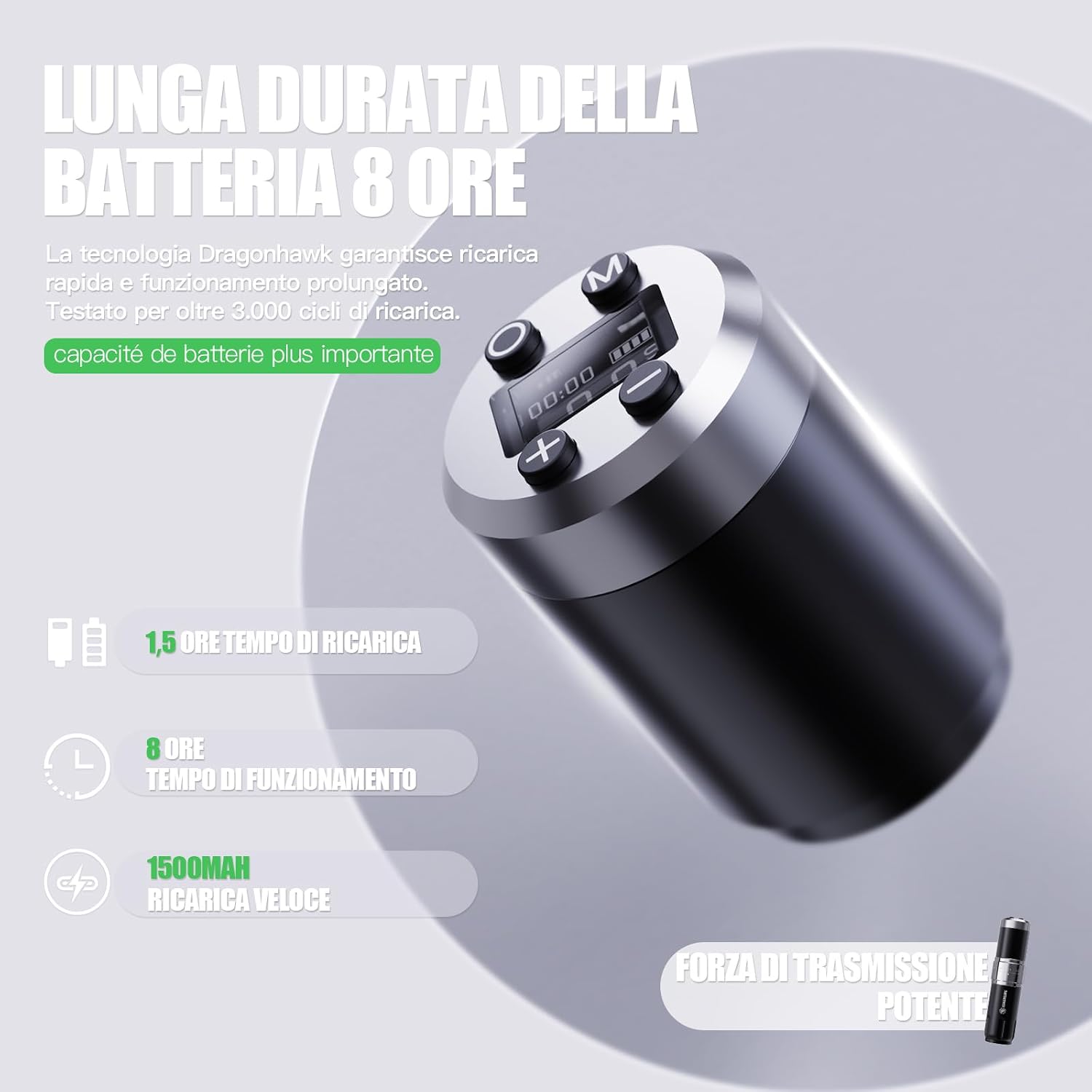 Thumbnail 6 de Dragonhawk Kit Macchinetta per Tatuaggi Penna Rotativa con 2 Batterie e 20 Aghi Glide – Per Principianti e Professionisti