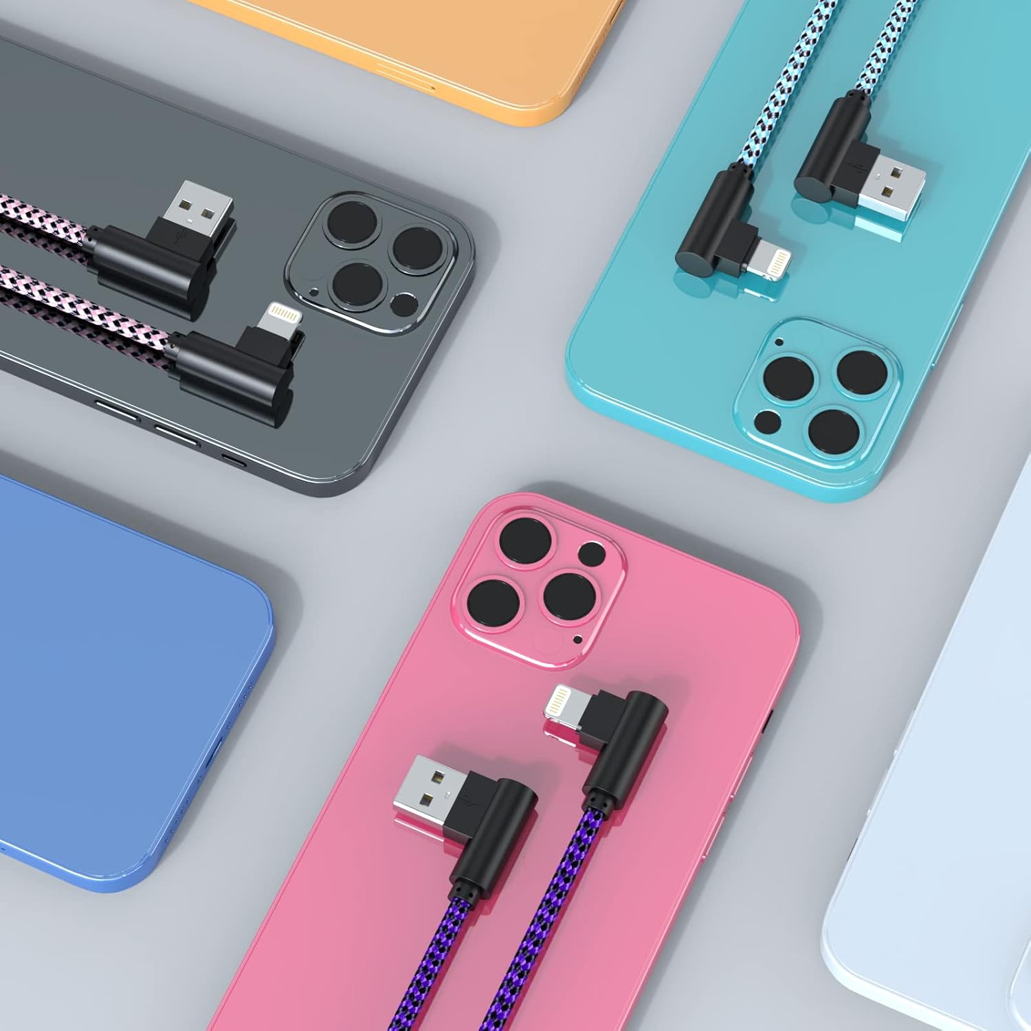 Thumbnail 1 de iPhone Lightning Charger Cable 10ft (3-Pack) — 90-Degree Elbow Fast Charging, Nylon Braided