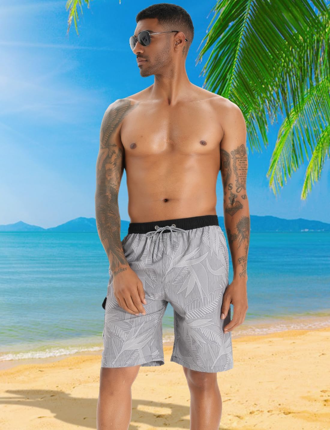 Detalle 2 de iCKER Mens Swim Shorts: 3D Print Beach Boardshorts for Summer