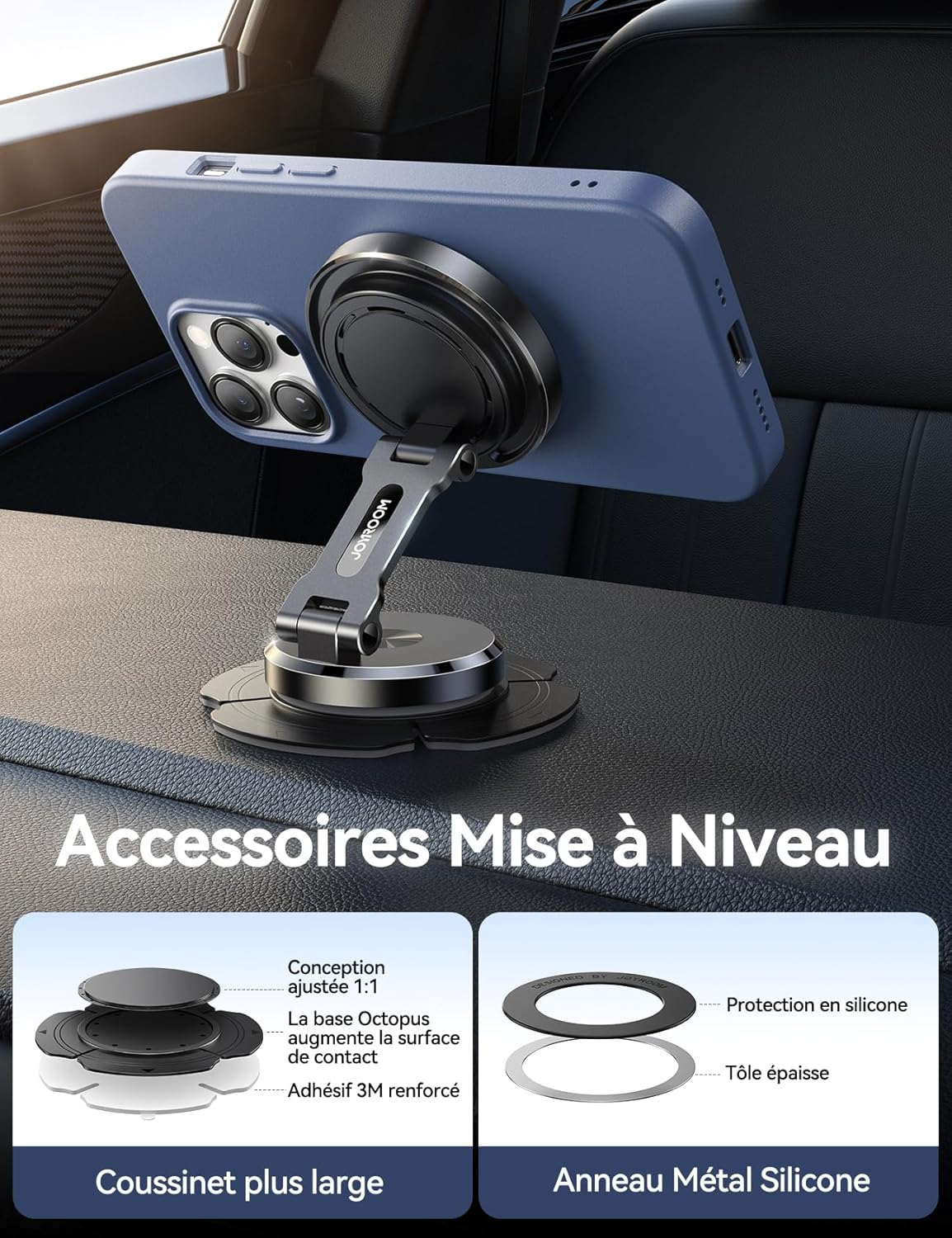Thumbnail 5 de JOYROOM Support de voiture MagSafe 15 W avec rotation double face et charge rapide pour iPhone