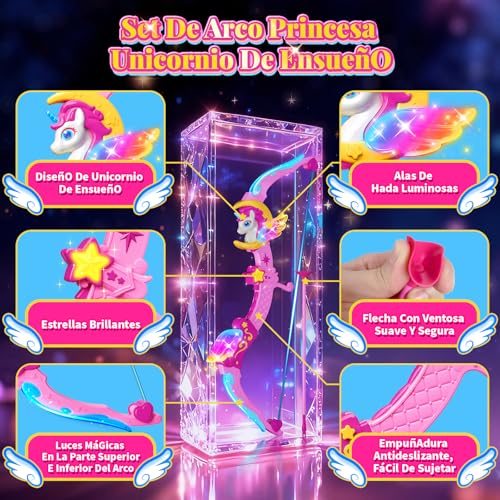 Thumbnail 3 de Juguete arco de unicornio con luces y flechas ventosa de Kidluna para niñas 3-12 años