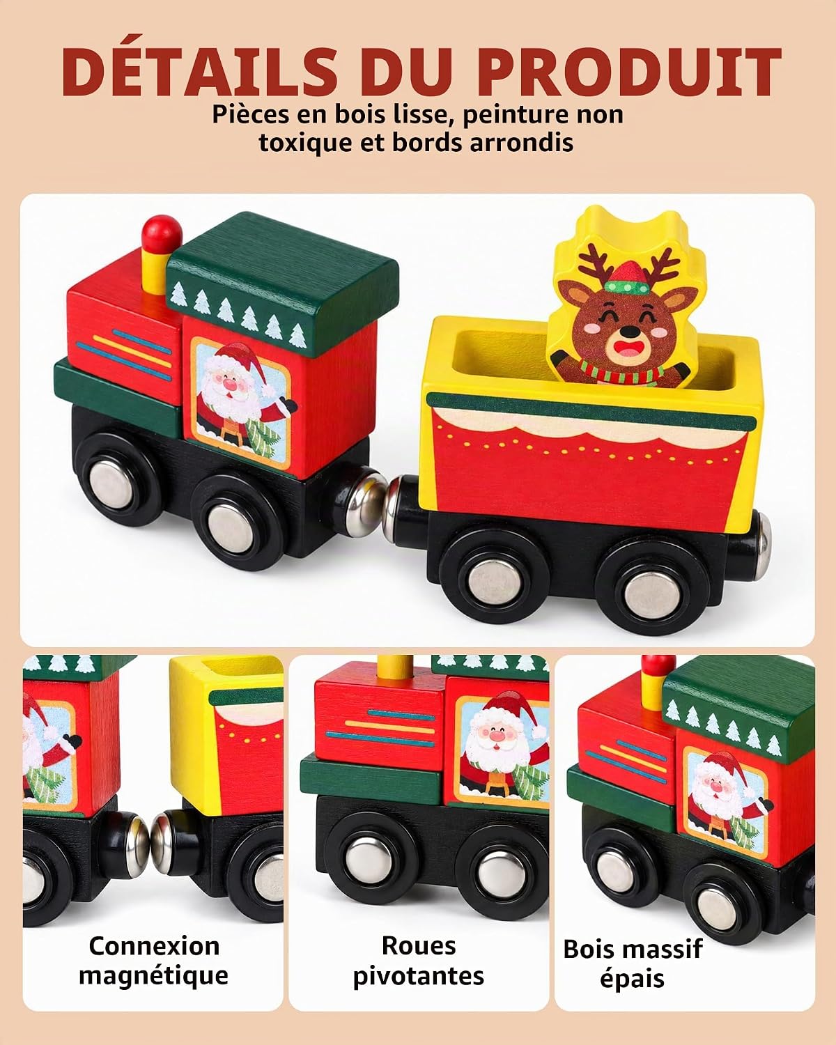 Detalle 1 de Doviden MZ21 houten trein-adventskalender 2026 met magnetische wagons