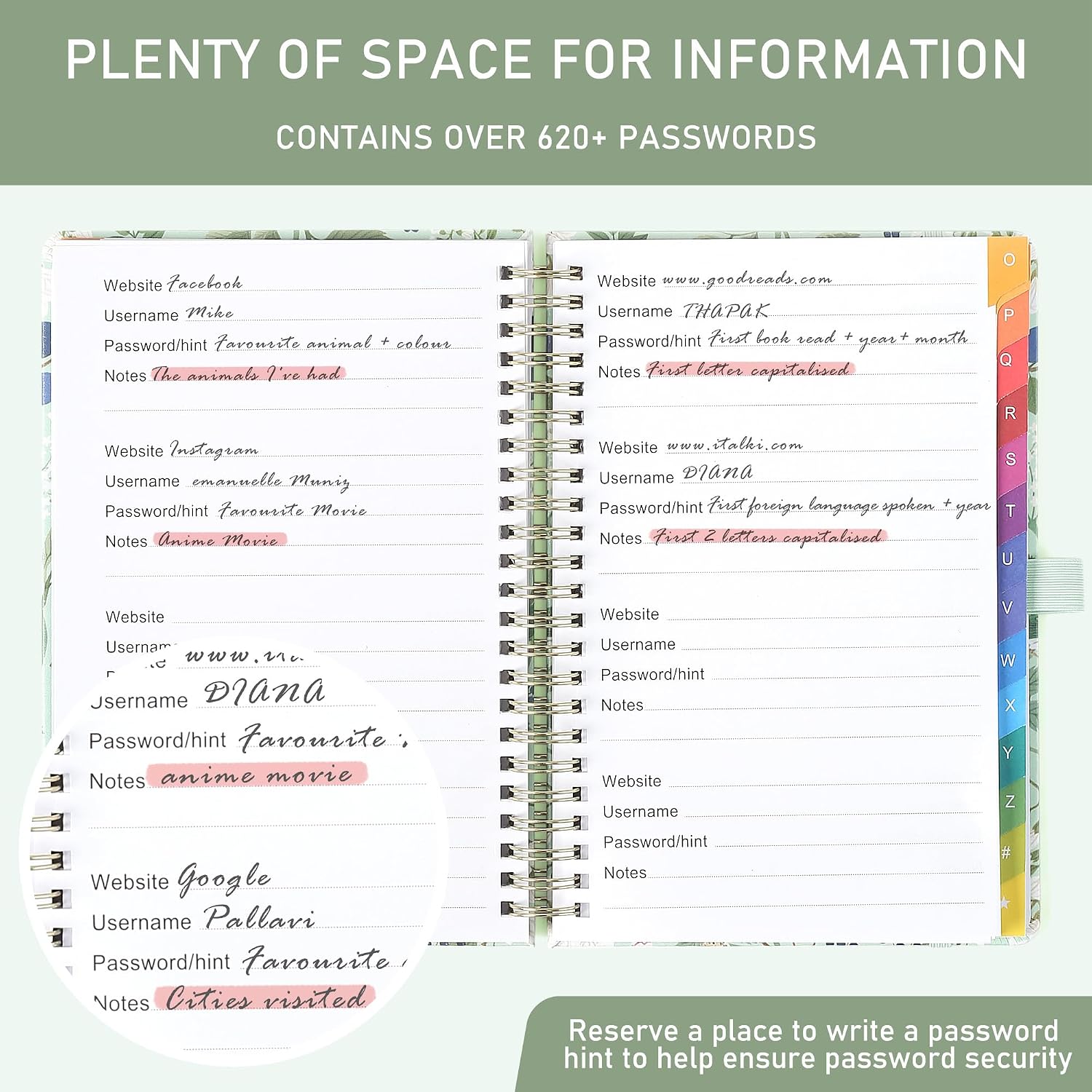 Detalle 1 de ZXHQ Password Book, 5.8" x 8.4" with A–Z Tabs and PU Leather Cover