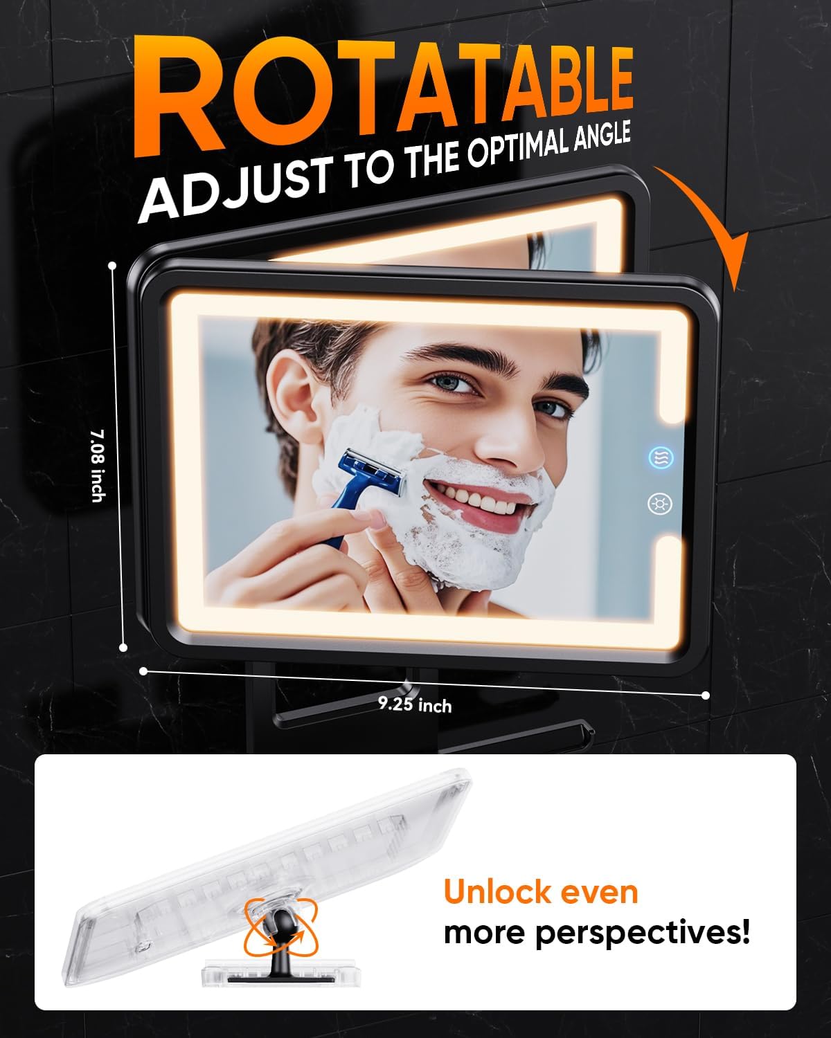 Thumbnail 6 de eeuuty Heated Shower Mirror Fogless for Shaving (Gen 3) with Razor Holder - 3 Colors, Stepless Dimming, Anti-Fog (Black)