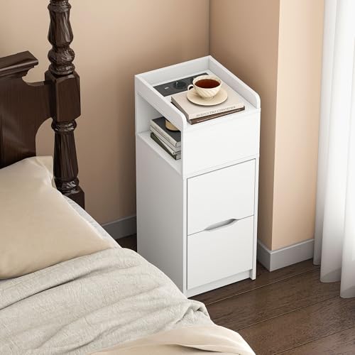 Thumbnail 7 de Quikraen Nachttisch Schmal mit Steckdose und LED – Weiß, 26.2x29.6x65 cm