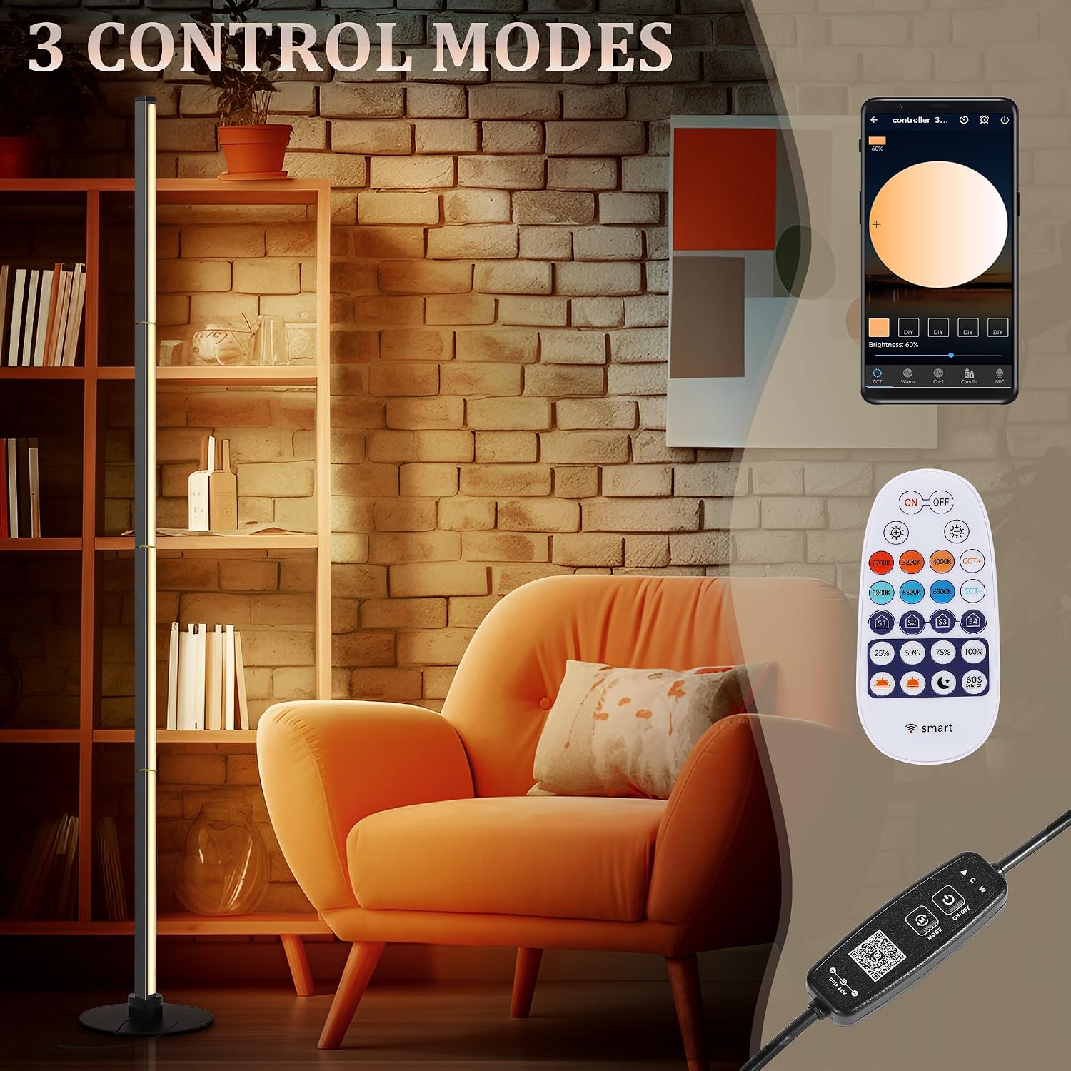 Thumbnail 2 de YOSION LED Modern Metal Floor Lamp: Colour Change, 1.6 m ⌁