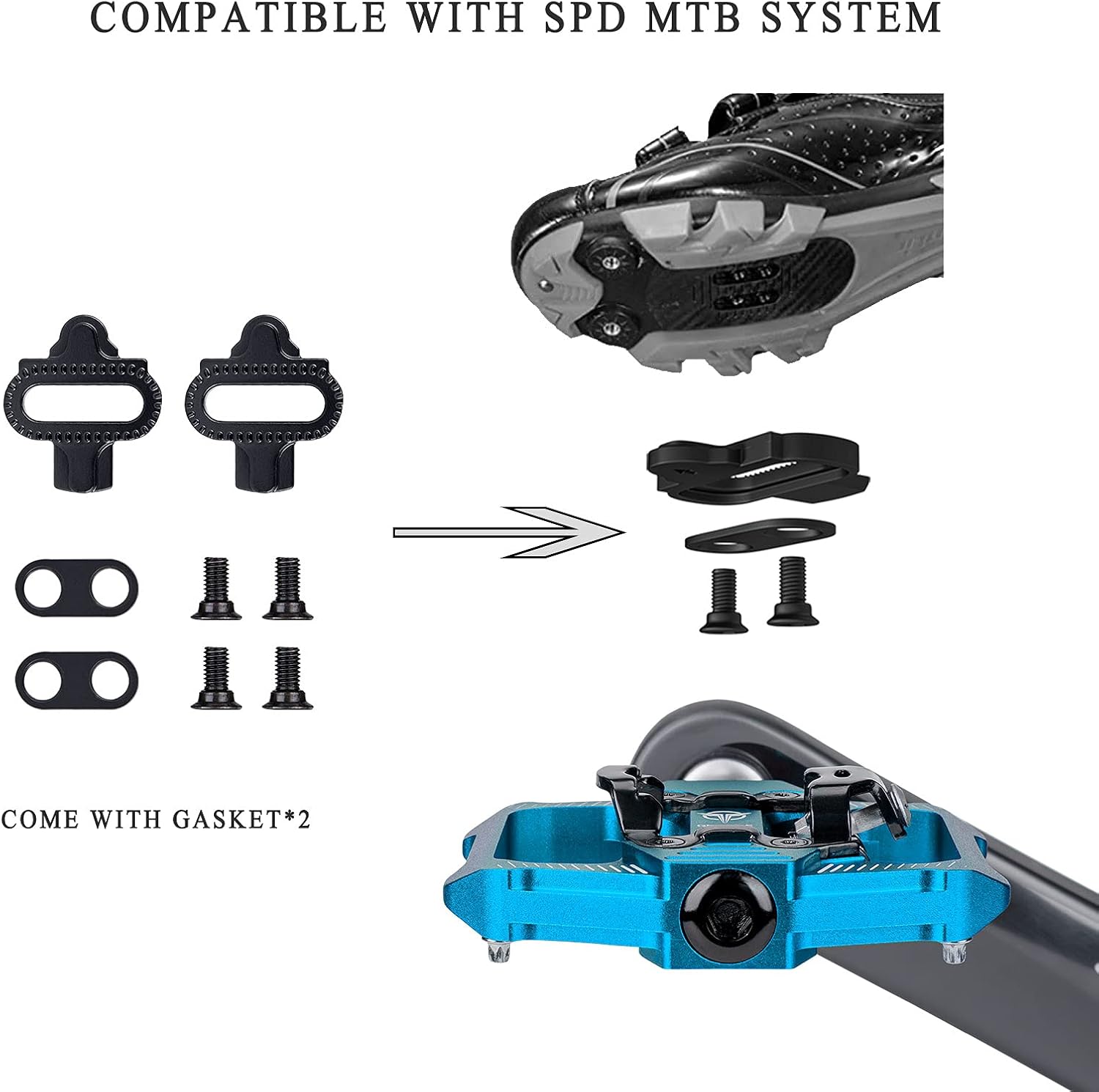 Thumbnail 2 de GEWAGE pedali per bicicletta SPD doppio lato con piattaforma antiscivolo e inserti MTB, 9/16”