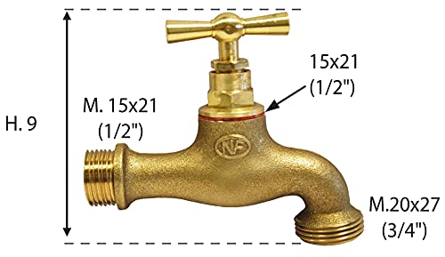Detalle de Boutté – Robinet de jardin en laiton massif 15x21 (1/2”) avec filetage mâle – Idéal arrosage extérieur