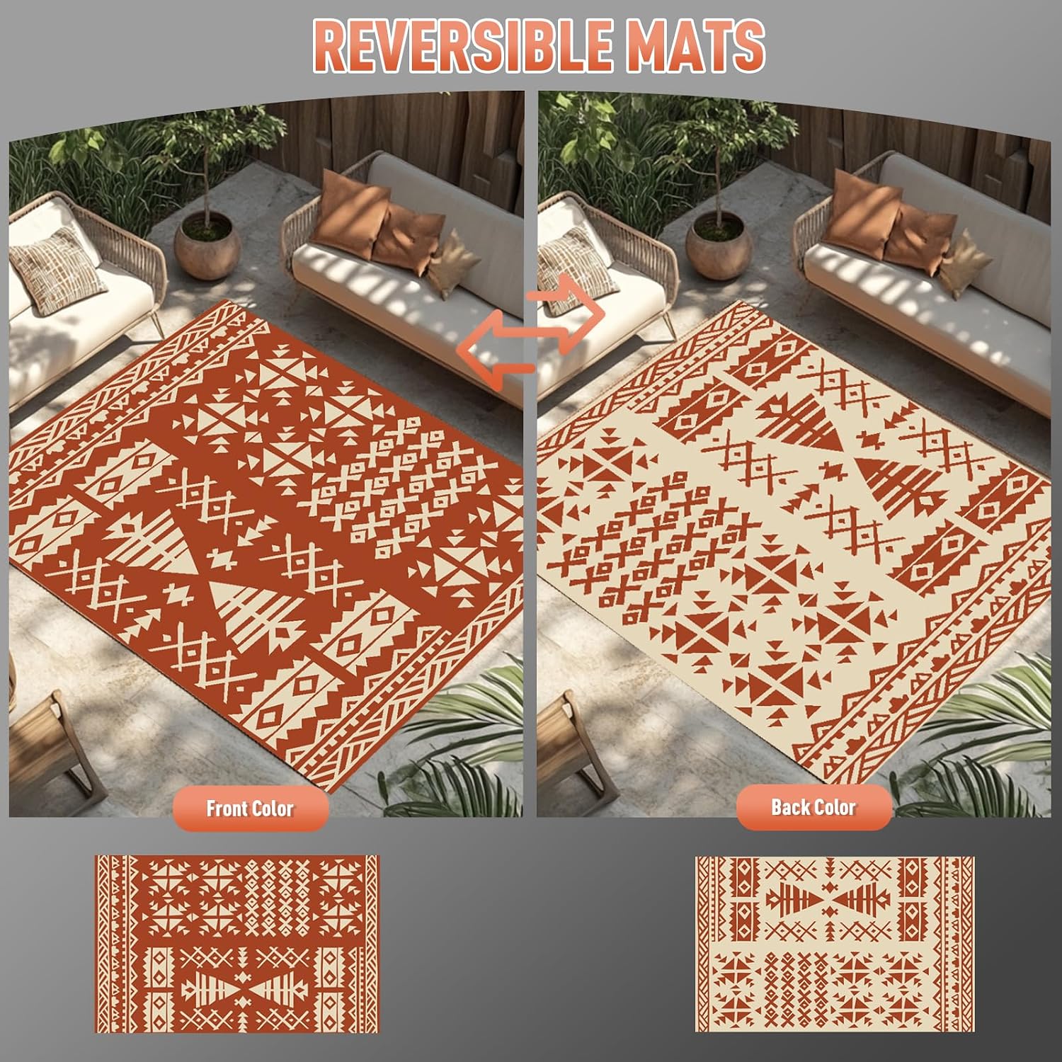 Thumbnail 1 de WILDROOTS Rust Red Exotic 6x9 ft Outdoor Rug, Reversible Polypropylene