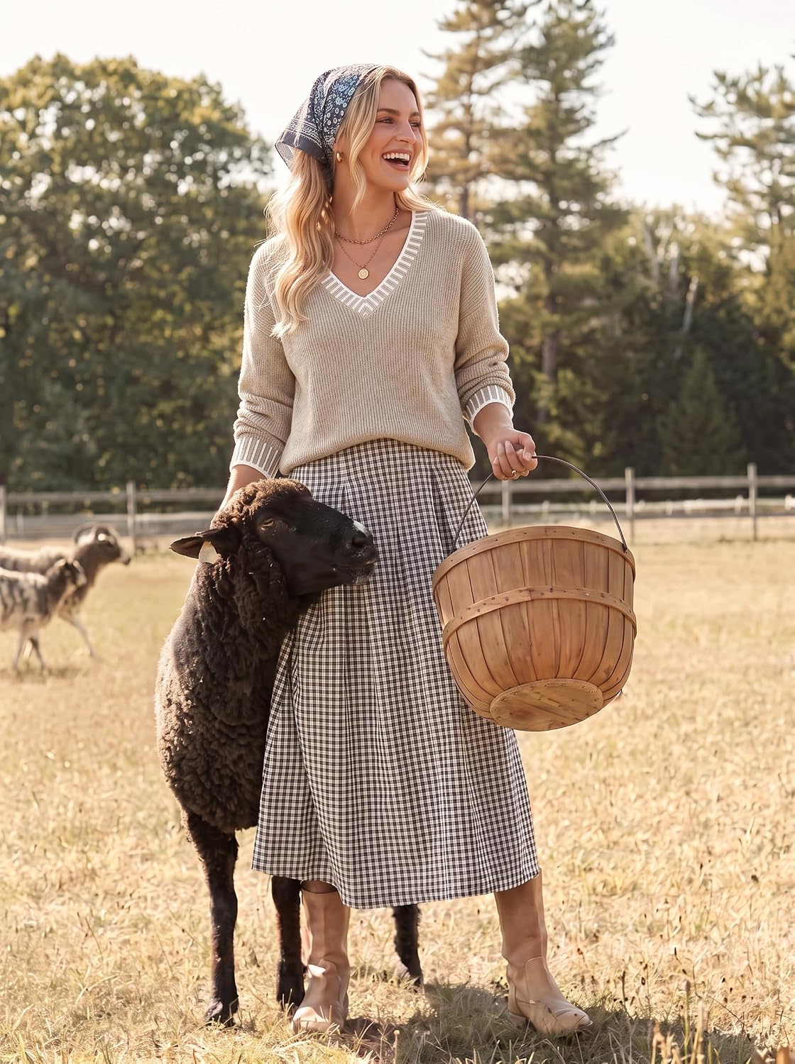 Detalle 1 de Dokotoo DA5W2726681-P V-Neck Contrast-Knit Long-Sleeve Pullover Sweater