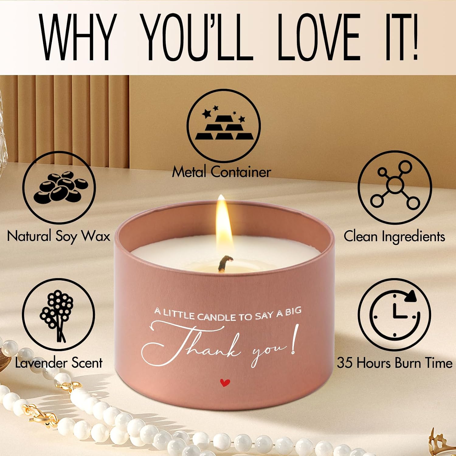 Detalle de PRSTENLY Scented Candle Gift for Women – Thank You Gifts for Birthday, Christmas, and Special Occasions